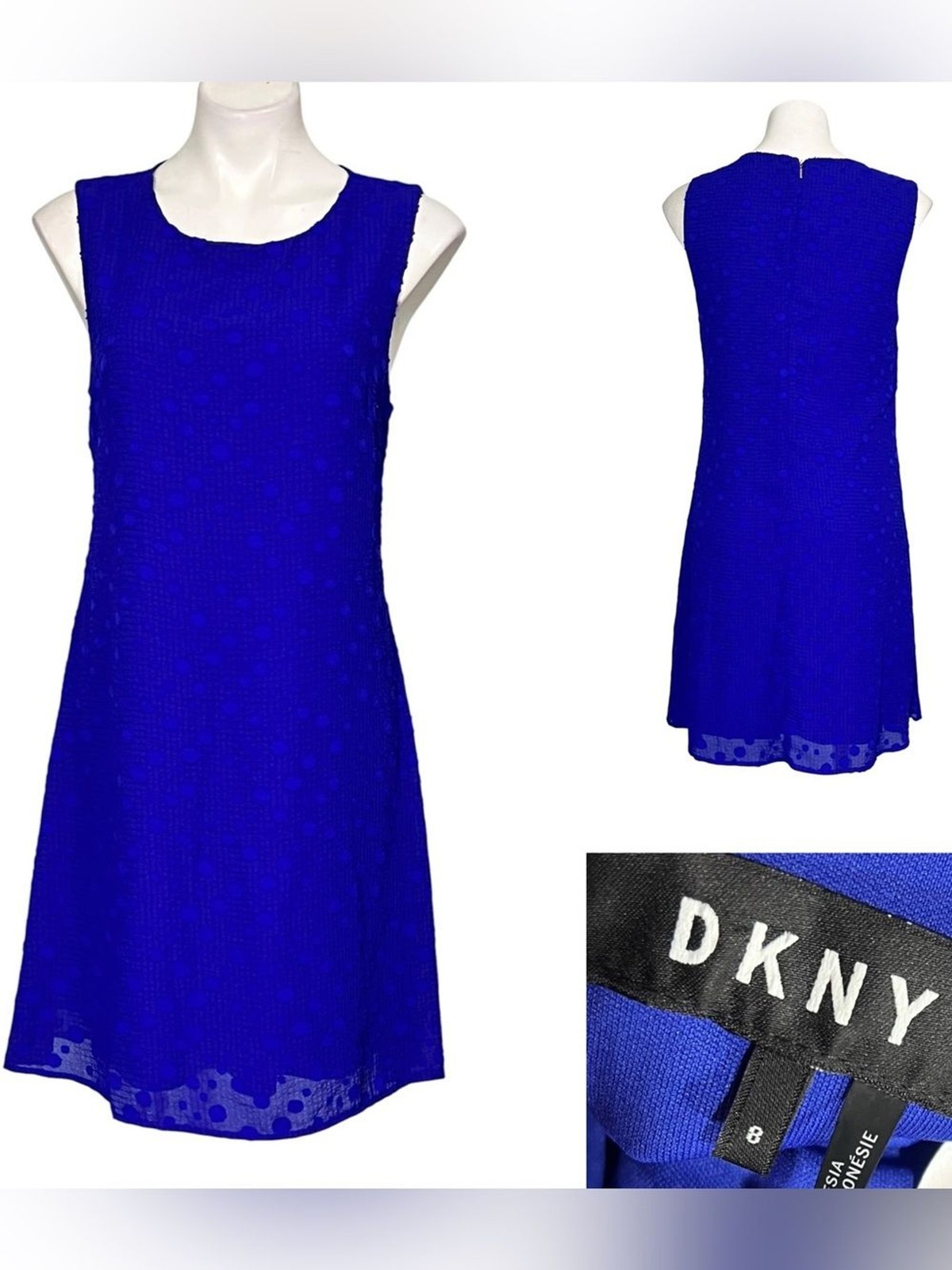 DKNY dress 8 Blue Sleeveless Textured A-Line knee length office teacher fall