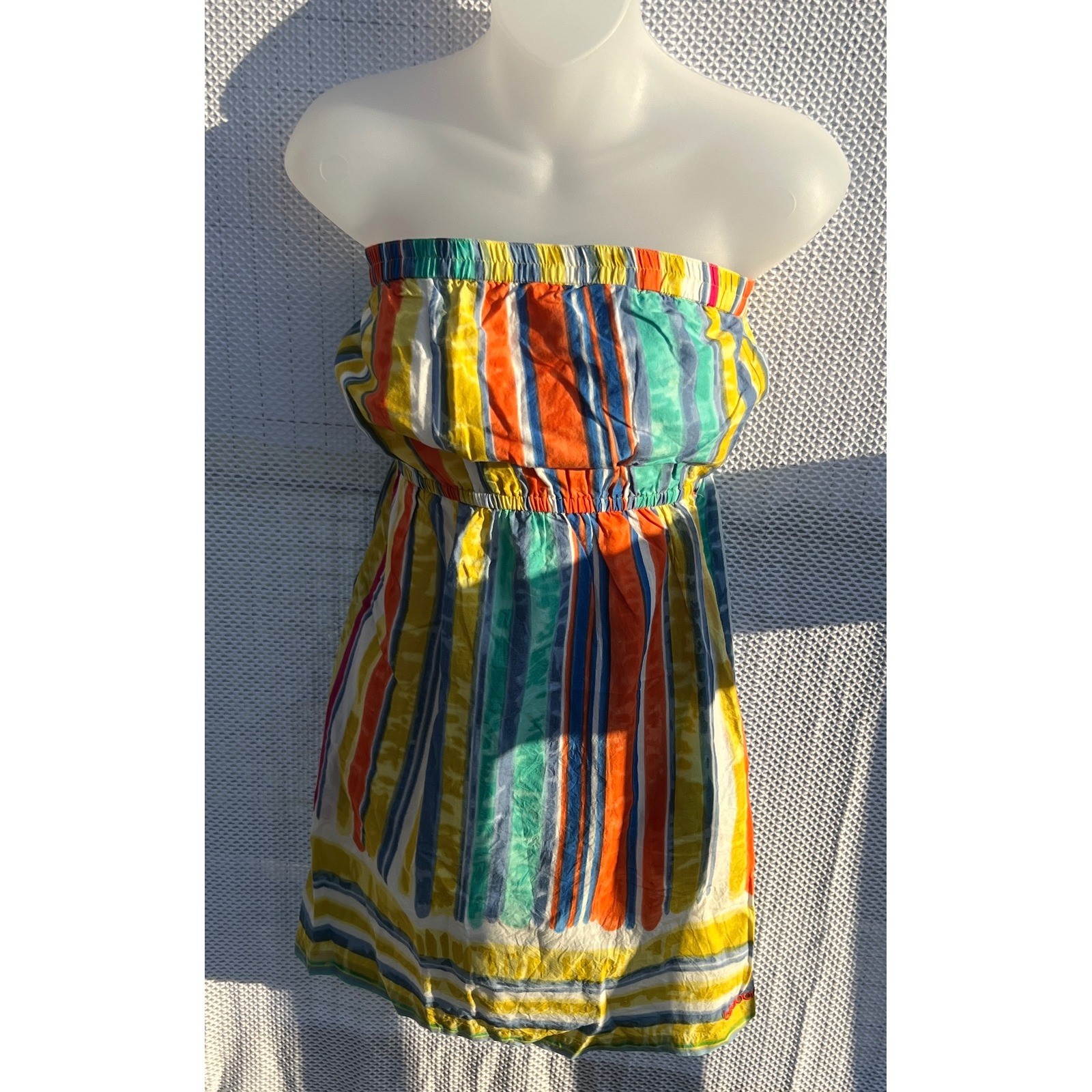Billabong Strapless Tube Dress Large Multicolor Stripe Cotton Summer Y2K Era