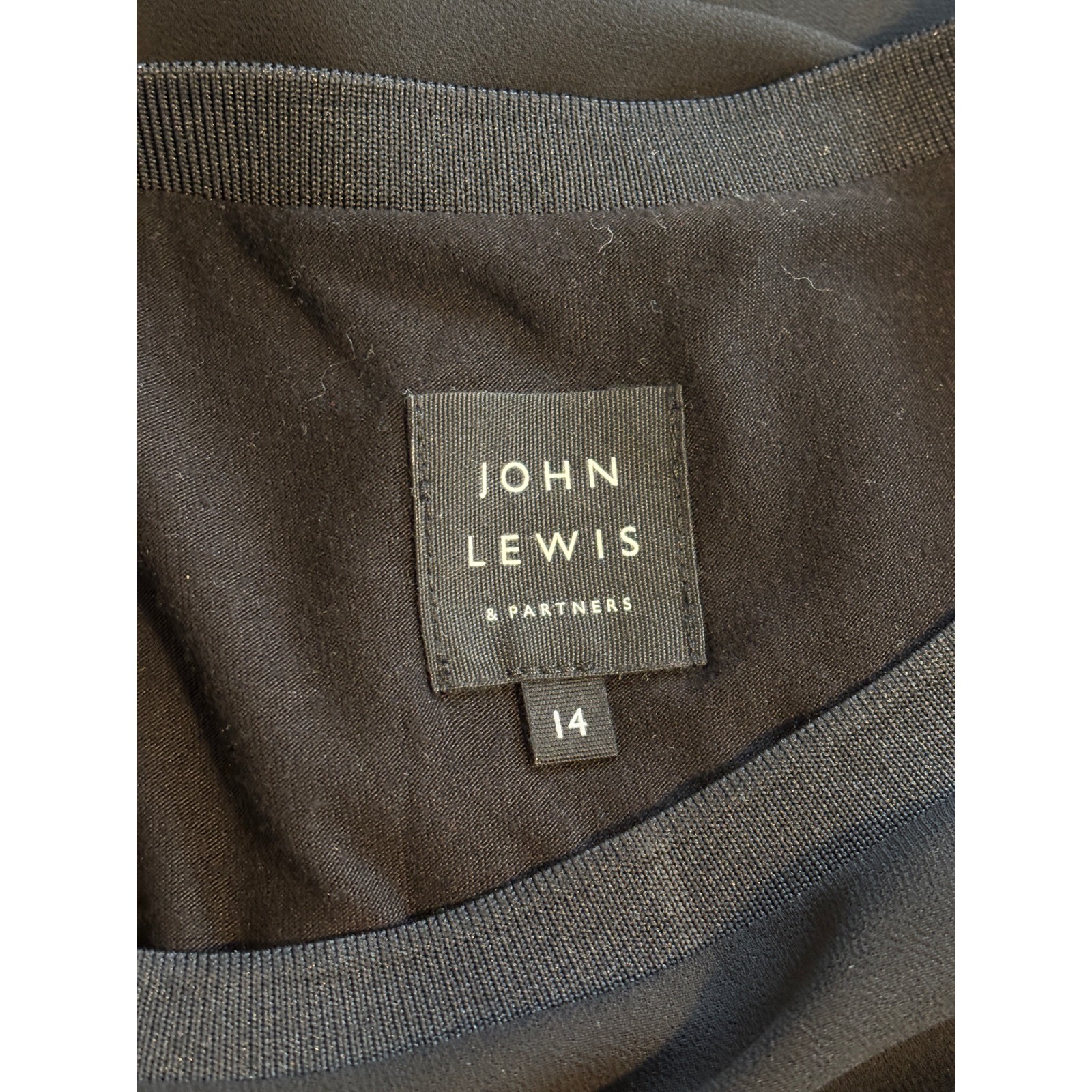 John Lewis & Partners Black Sheer Overlay Shift Midi Dress Size 14