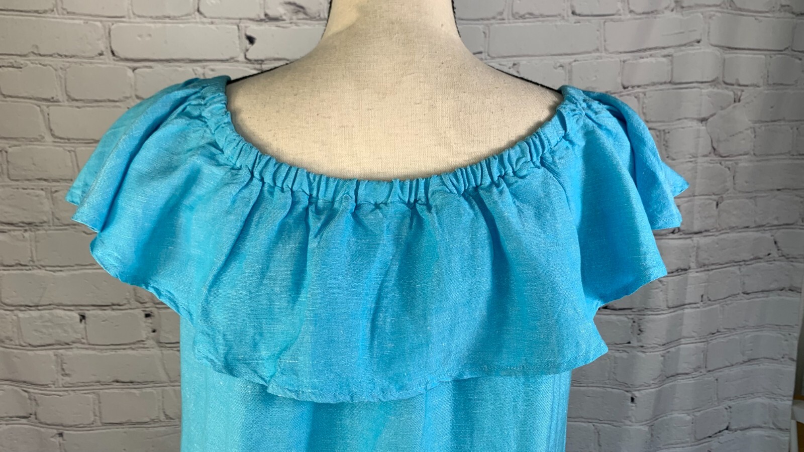 NEW Tommy Bahama Blue Linen Blend Off Shoulder Dress with Pockets Size XS