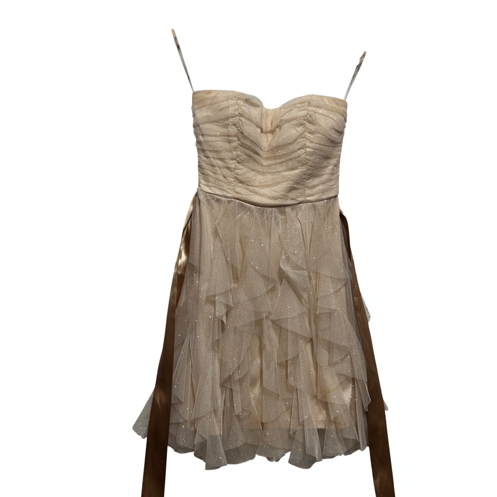 Juniors Strapless Fairy Dress 1 Champagne Glitter Tulle Ruffle Coquette Ethereal
