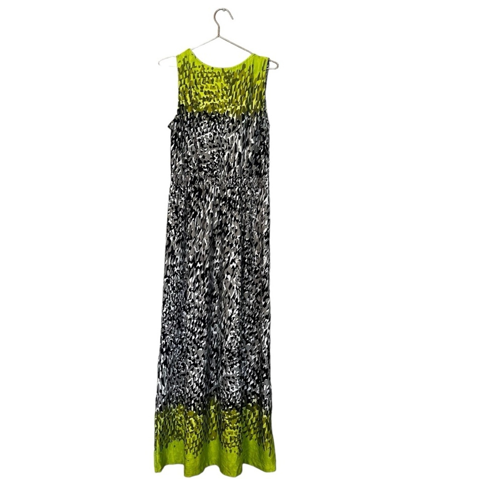 New Directions Beaded V-Neck Sleeveless Multicolor Camouflage Maxi Dress large