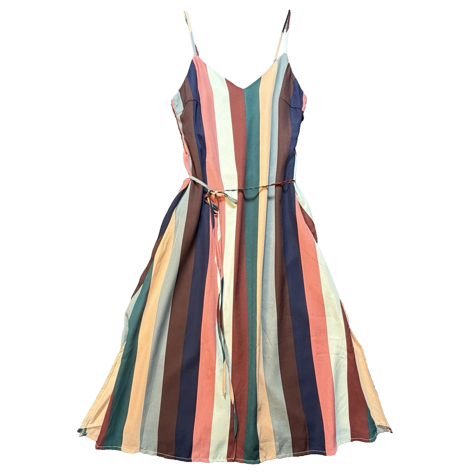 LULUS Sz XS Multicolor Vertical Striped Tie-Font Spaghetti Strap Mini Dress NWT