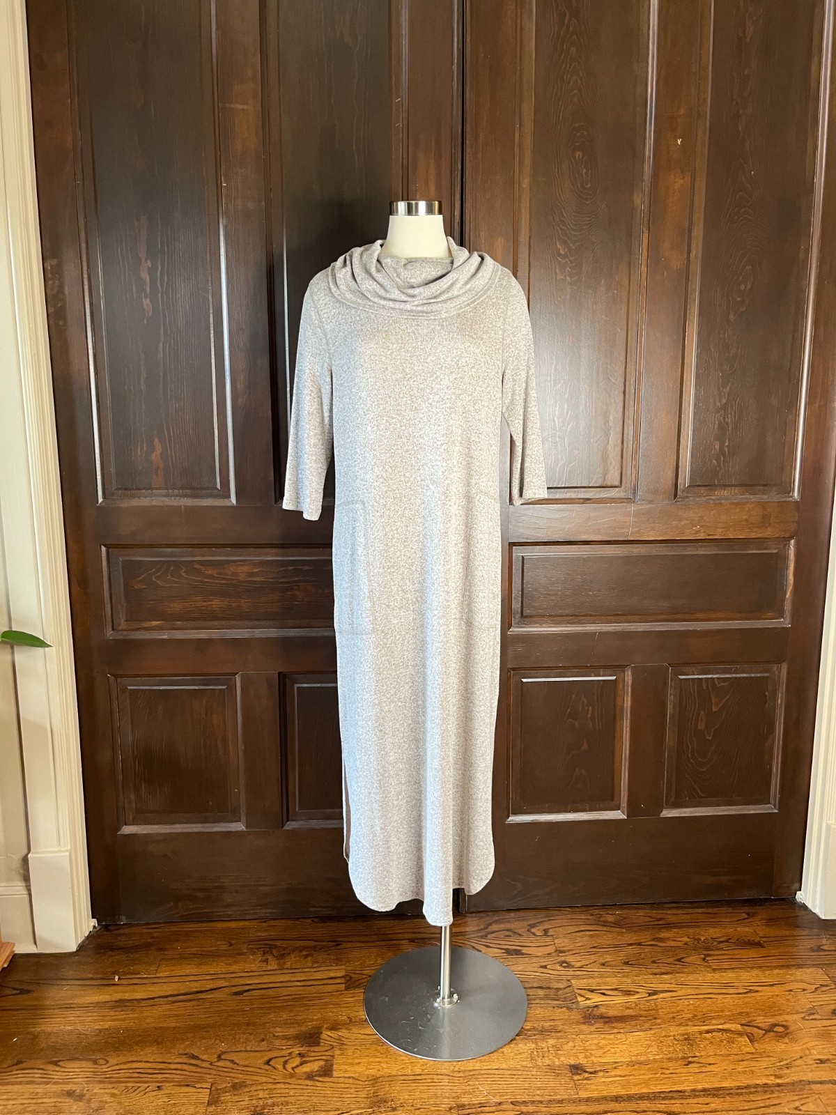 Soft Surroundings Cowl Neck Long Knit Dress NWOT Women’s Size PM Beige Heather