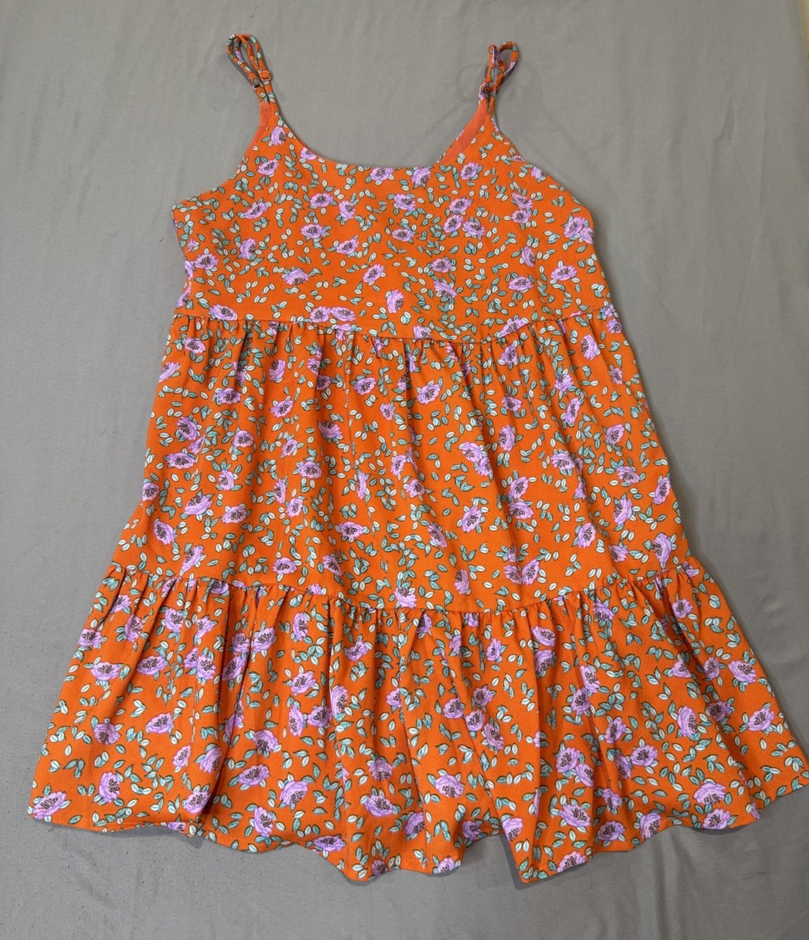 Everly Orange Floral Tiered Sundress Spaghetti Strap Summer Size Medium