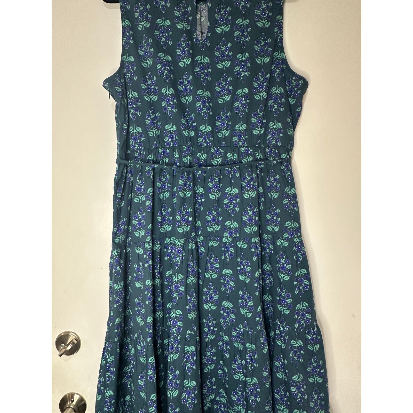 J. Crew Printed Mock Neck Tiered Midi Dress Warm Spruce Green Blue Size 16 NWT