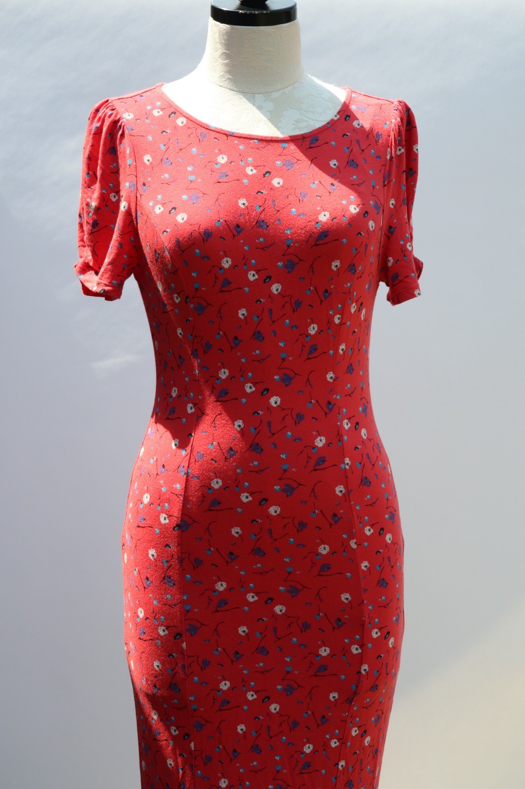 Free People Red Rayon Stretchy Jersey Floral Bodycon Tshirt Maxi Dress Women S