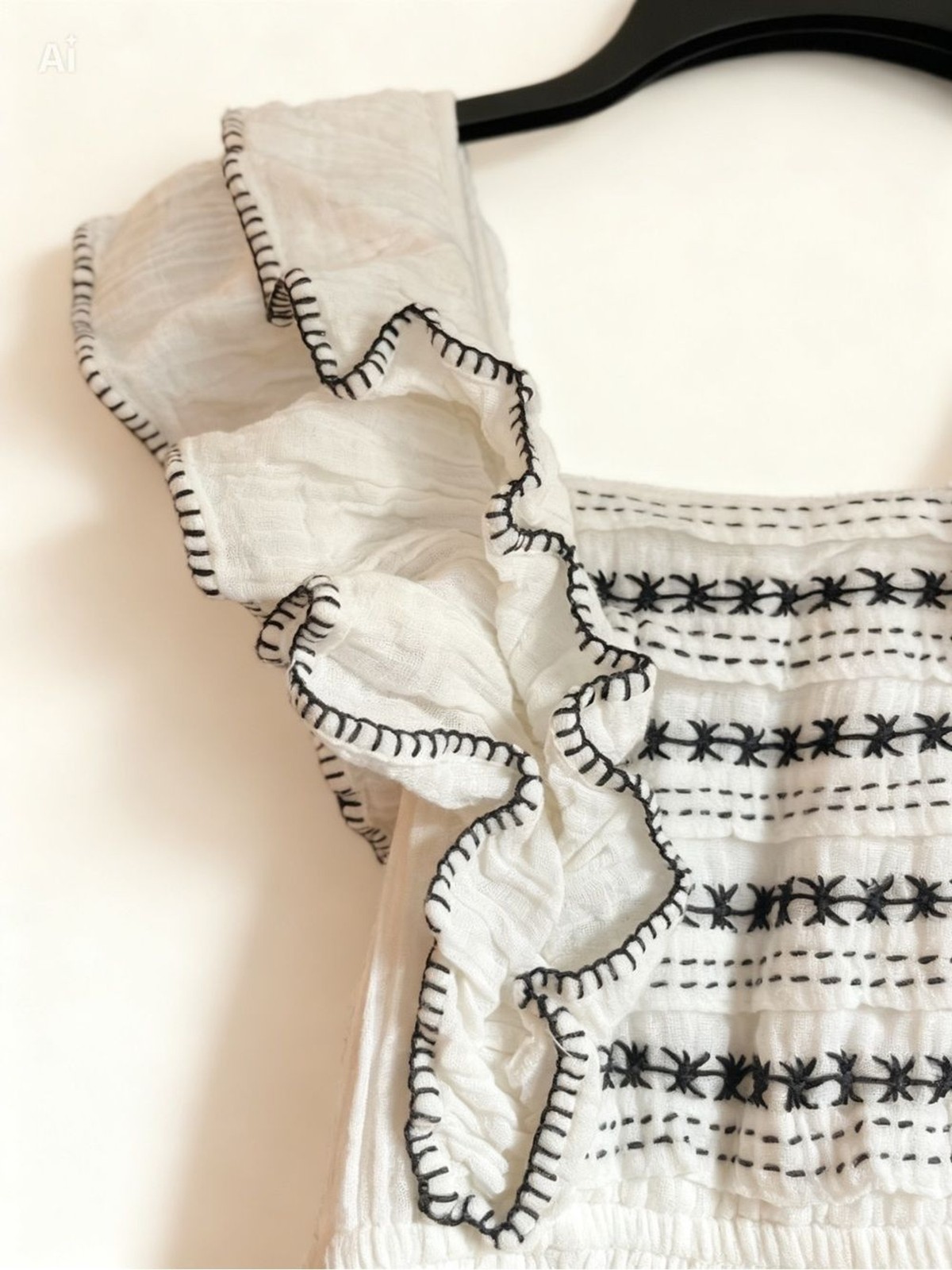 White Embroidered Ruffle-Trim Maxi Resort Style Bohemian Seema Kahai Dress Small
