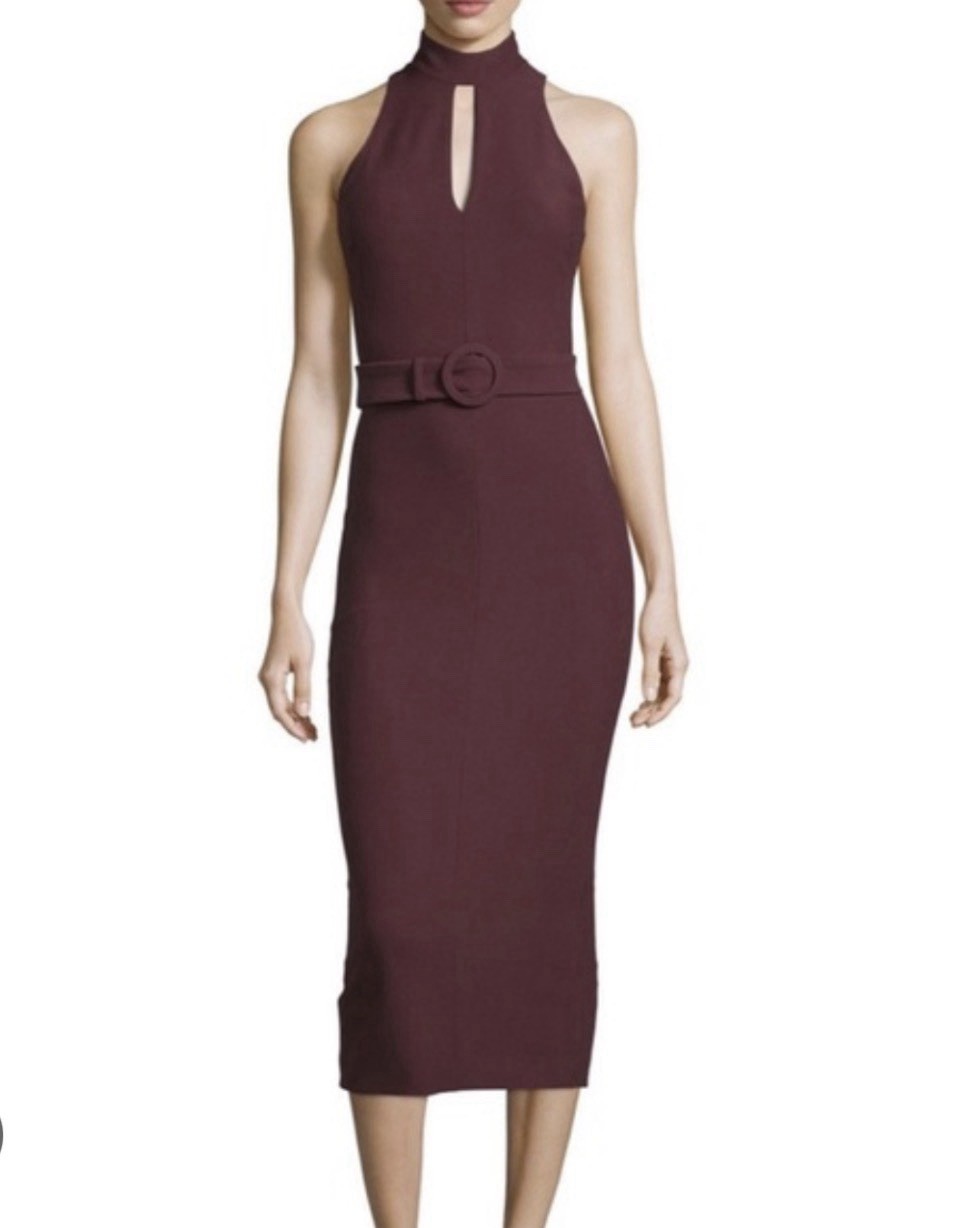 Cinq A Sept Juniper Mock Neck Belted Midi Dress Size 2 Keyhole Wedding Guest
