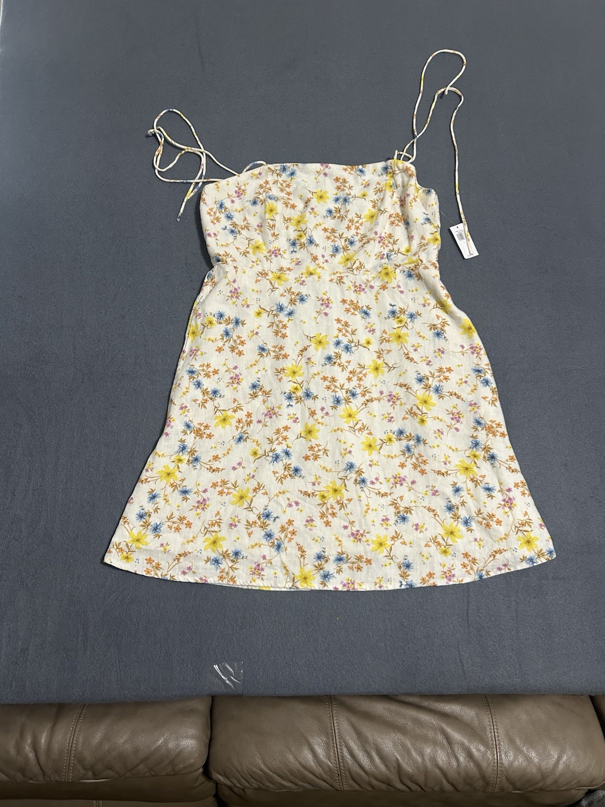 Old Navy Fit & Flare Tie-Strap Linen-Blend Floral Mini Dress Size L Boho