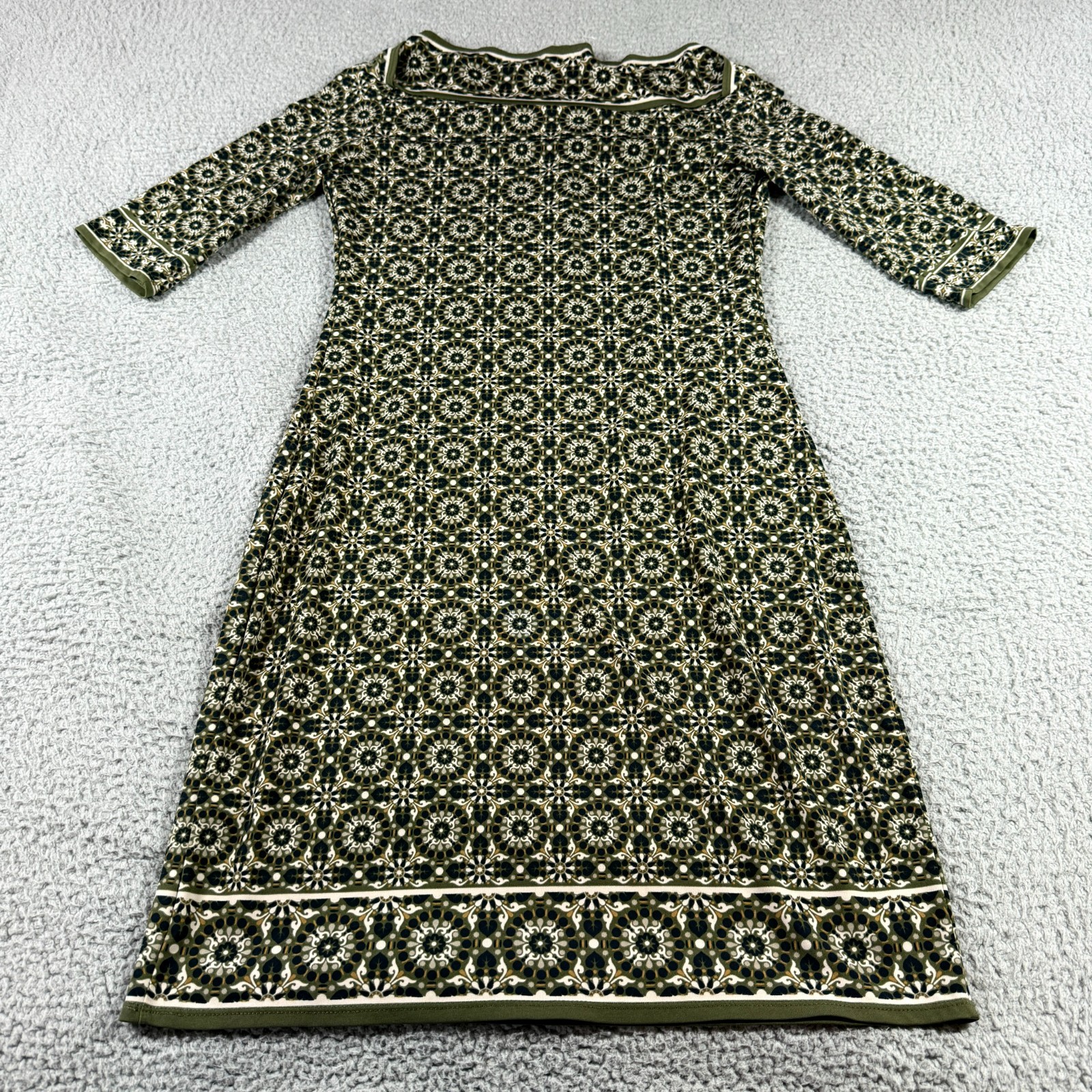 Max Studio Brown Black Size M Medallion Floral Boho Boat Neck Knee Length Dress