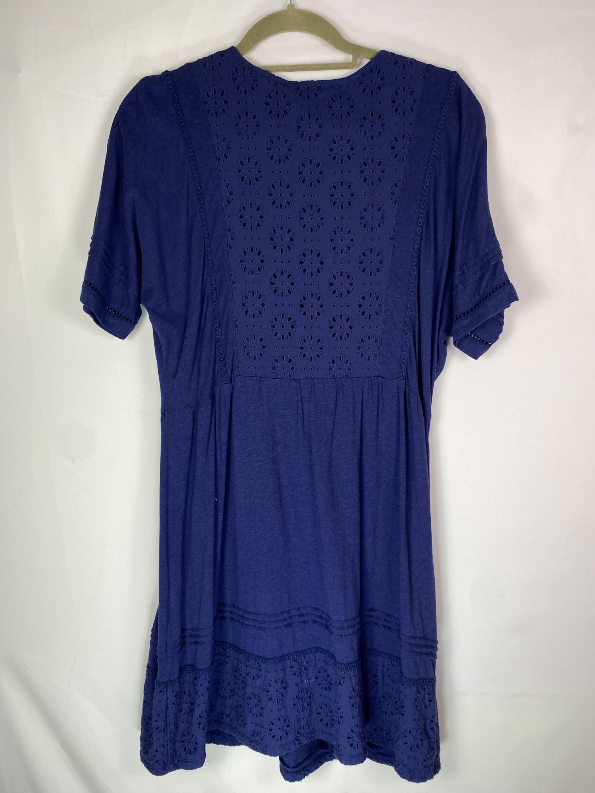 Sweet Magnolia Nave Blue Eyelet Embroidered Shirt Dress Sz M Prairie Twee Boho