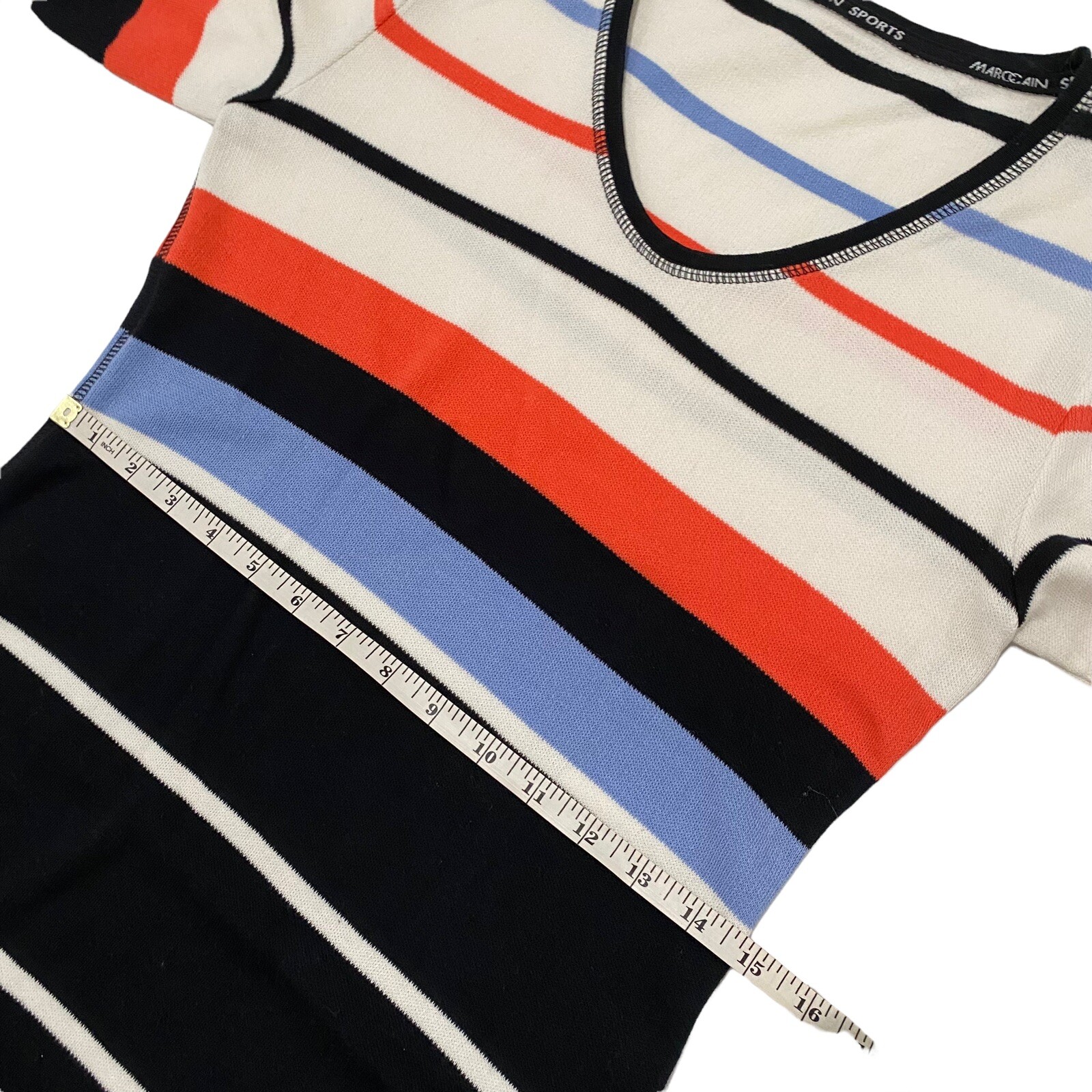 Marc Cain Sport Navy White Coastal Striped Geometric Knit Dress N2
