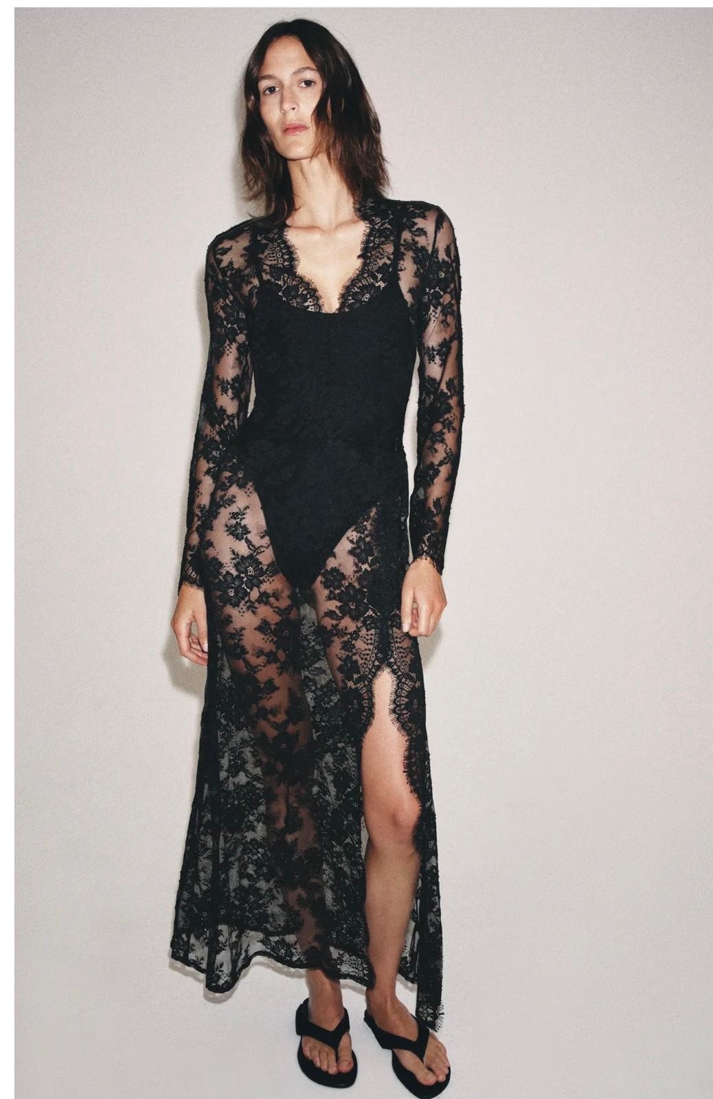 Zara 2026 ZW Collection Black Lace Sheer Long Dress Size M Ref 1067/203 Sexy