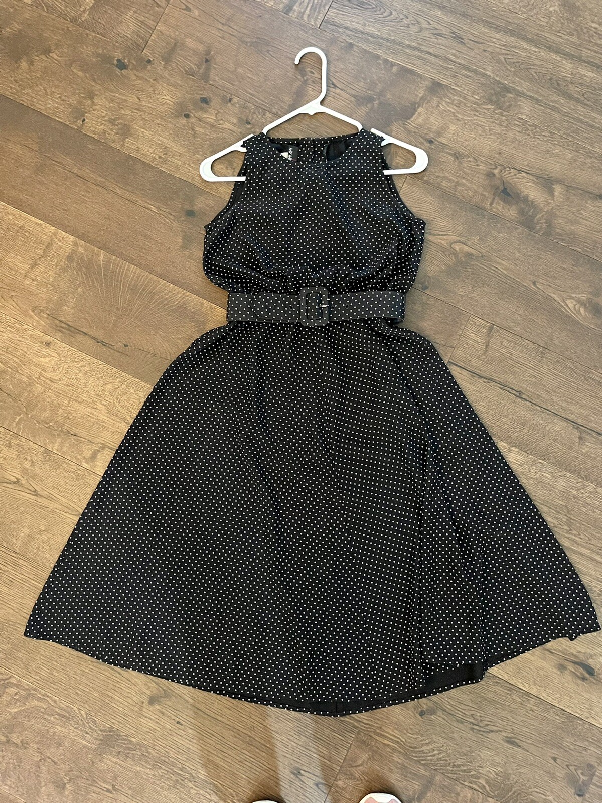 My Michelle vintage black white polkadot dress belt 7/8 Small Medium Tank Long