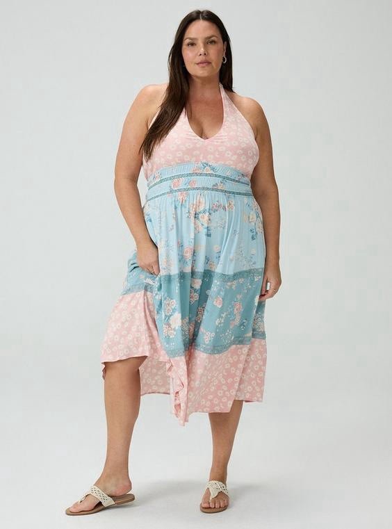Torrid Halter Tea Length Sundress Cute Daisy Ditsy Floral Pink Size 1X NWT