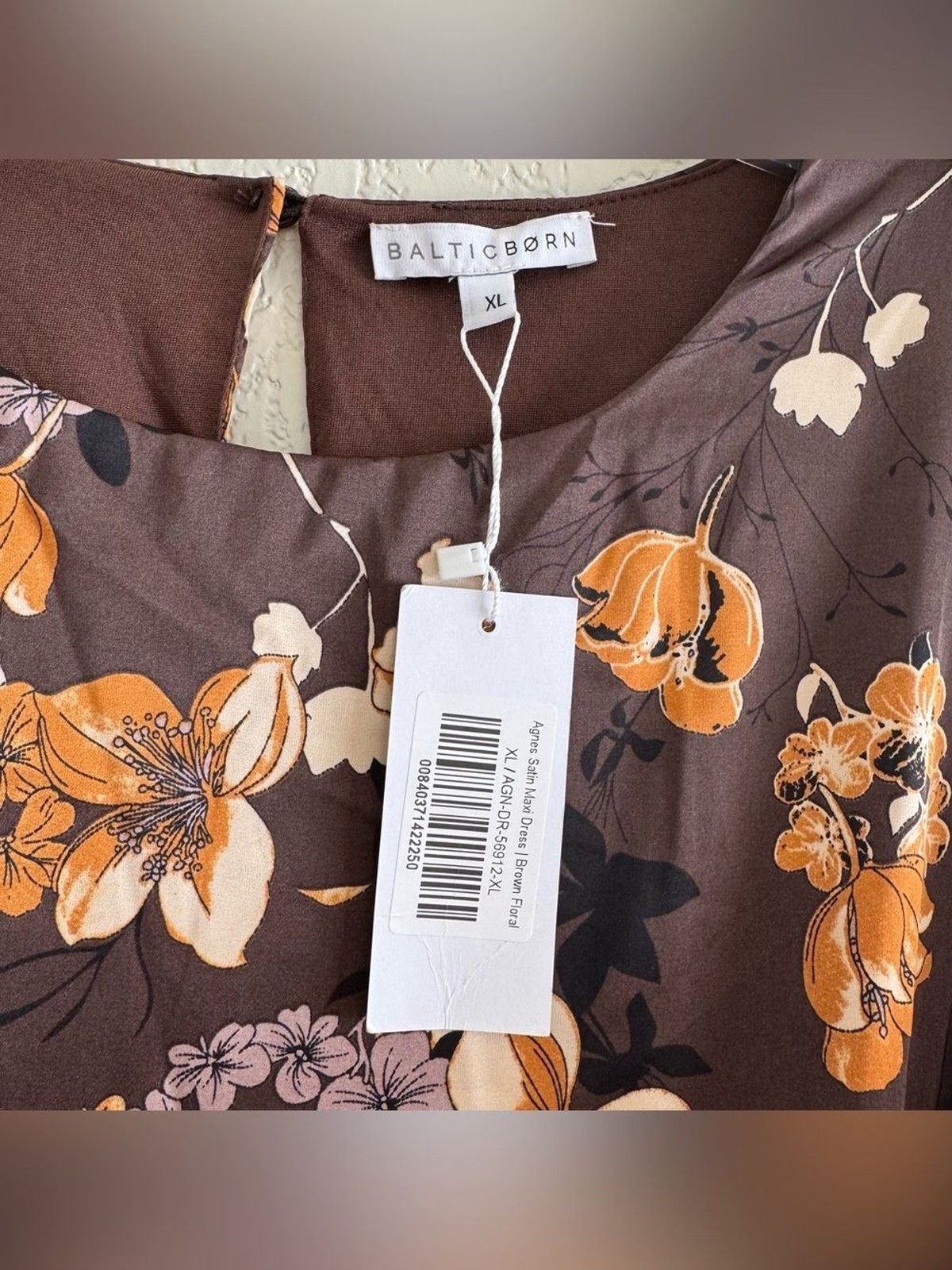 Baltic Born Brown Agnes Satin Maxi Dress Floral Romantic Cottagecore Elegant XL