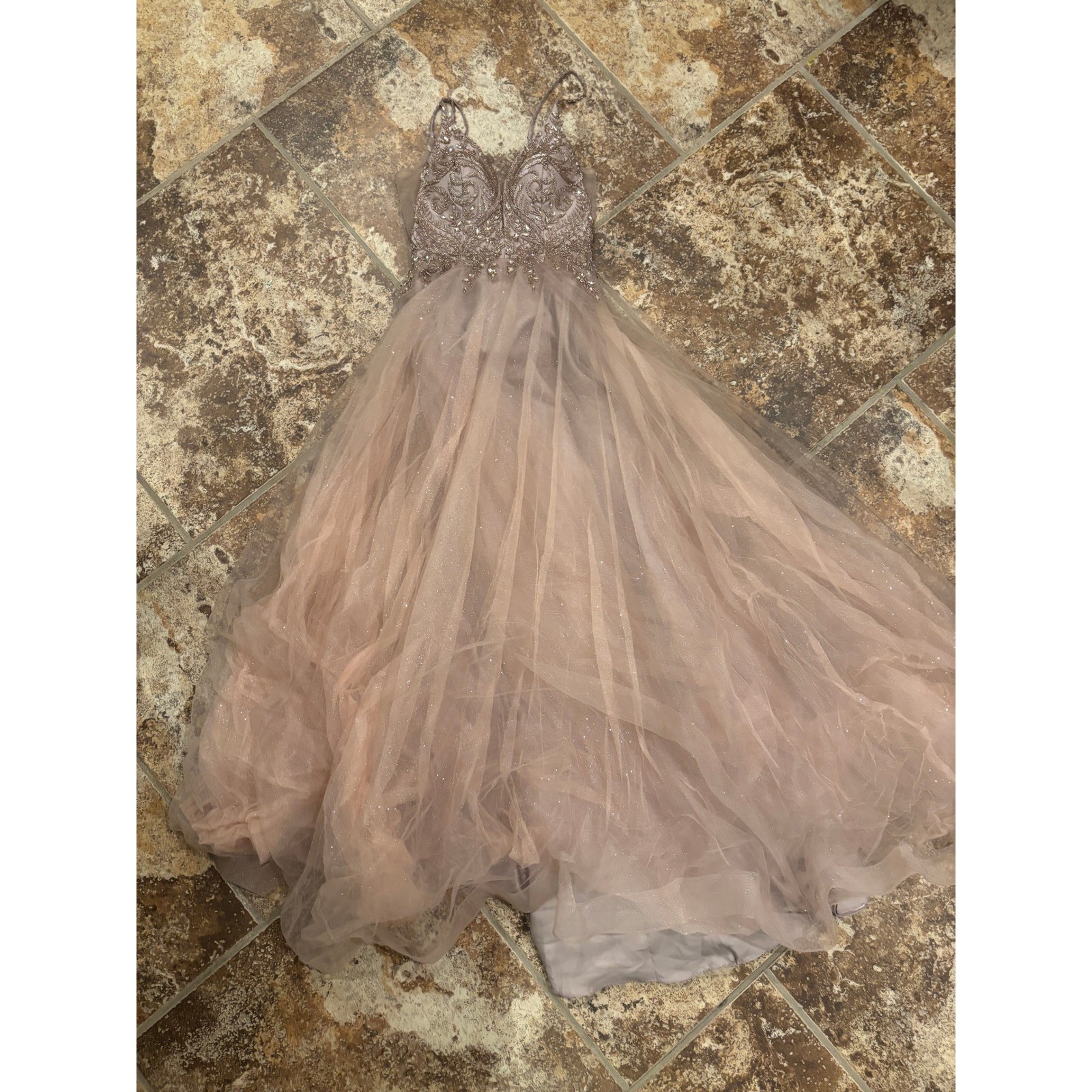 GB Social Formal Gown Womens 3 Mauve Pink Beaded Glitter Tulle Prom Dress