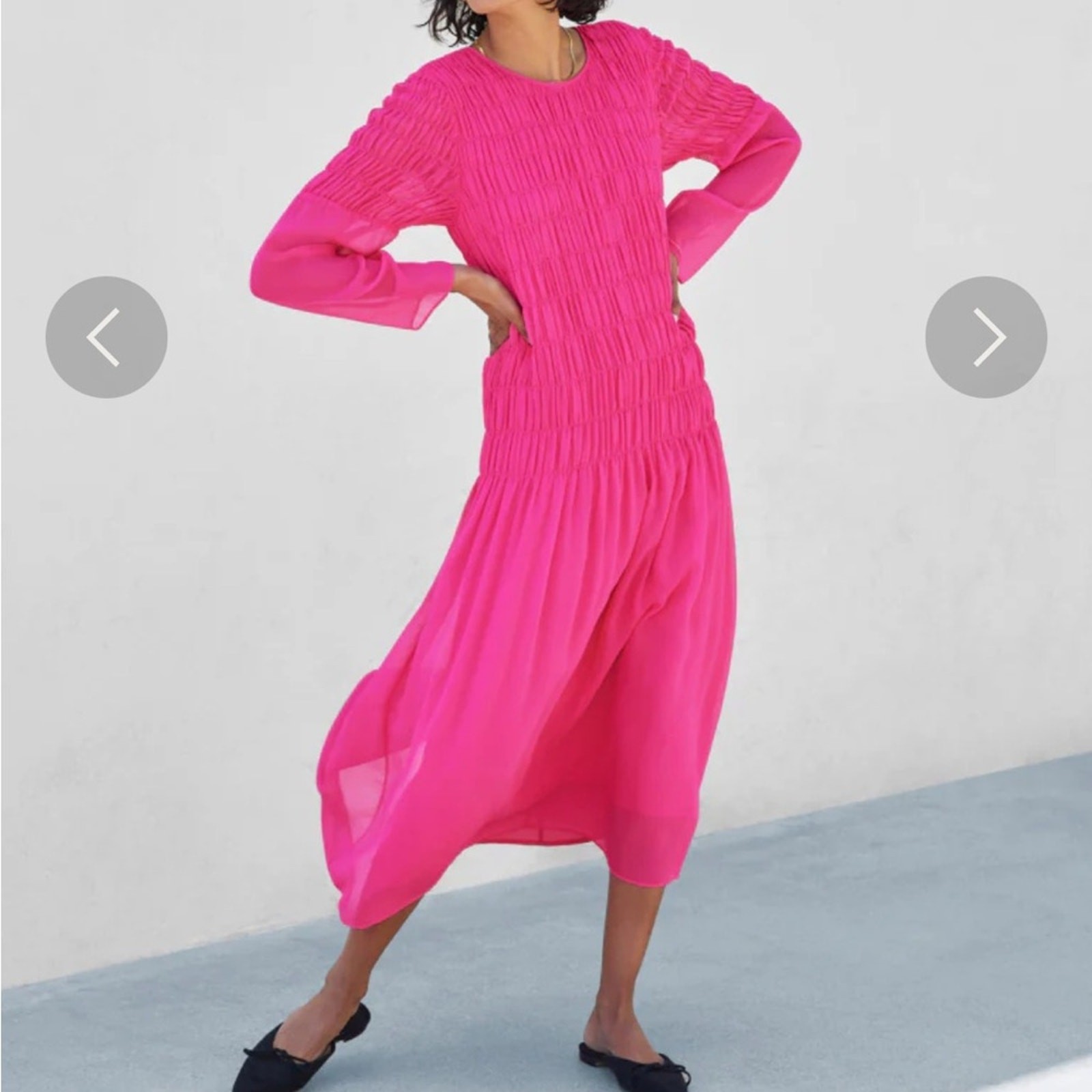 AYR The Something Special Silk Dress Pink Crinkle Flowy Smocked Ruched Sheer XS