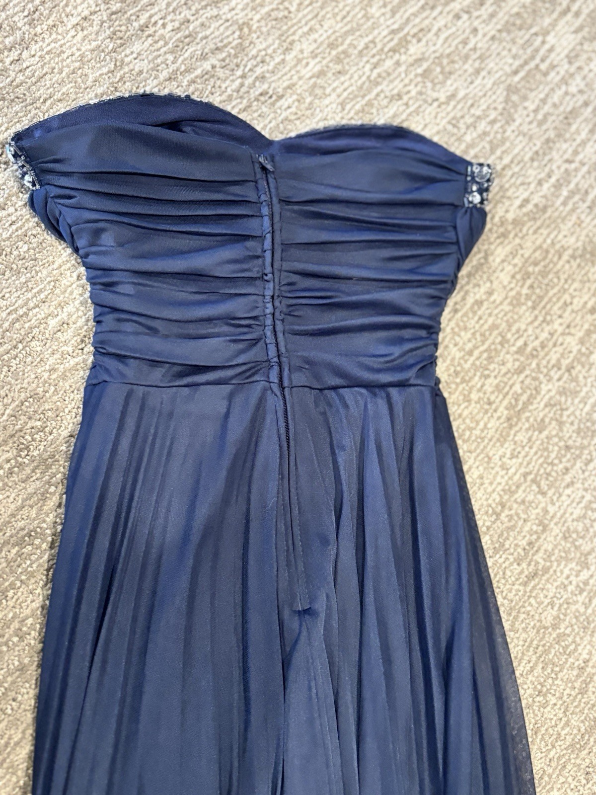 Navy Blue Strapless Rhinestone Prom Wedding Guest Dress Size 5/6