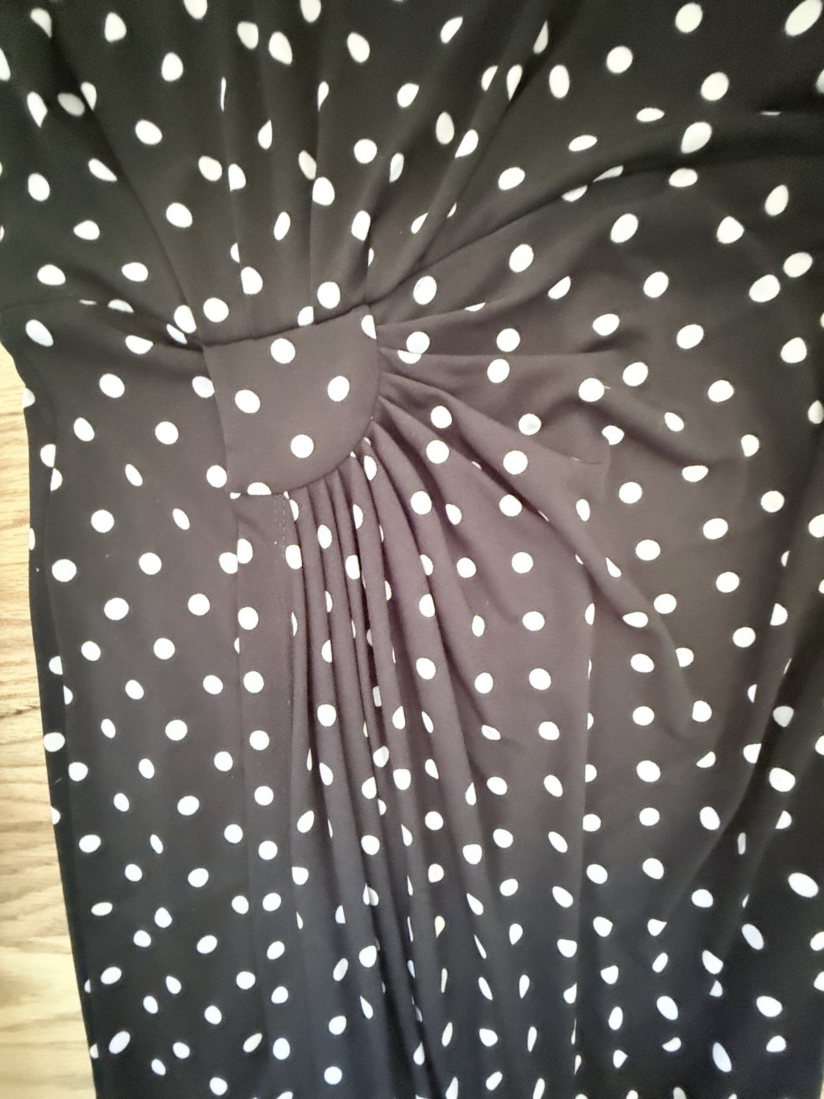 CONNECTED Black White Polka Side Ruched Wrap Boat Neck Knee Length Sheath – 6