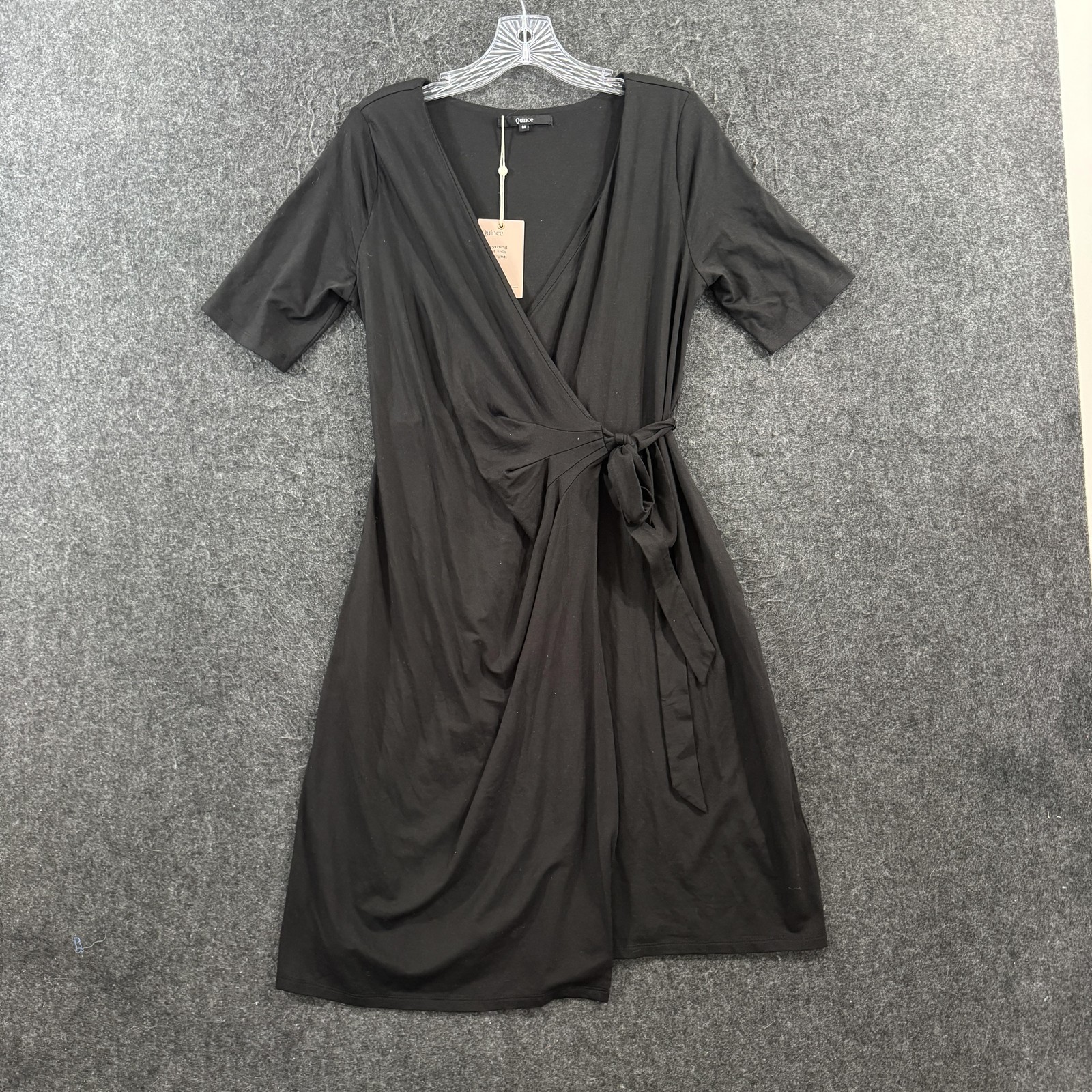 Quince Dress Women’s Medium Black Tencel Wrap Tie Waist Jersey Knee Length