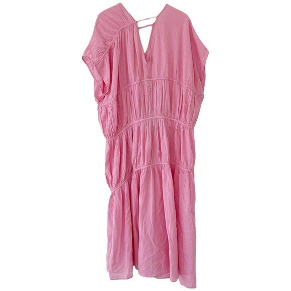 NWT Devotion Twins Chalkos Cotton Tiered Pink Asymmetrical Maxi Dress Size S