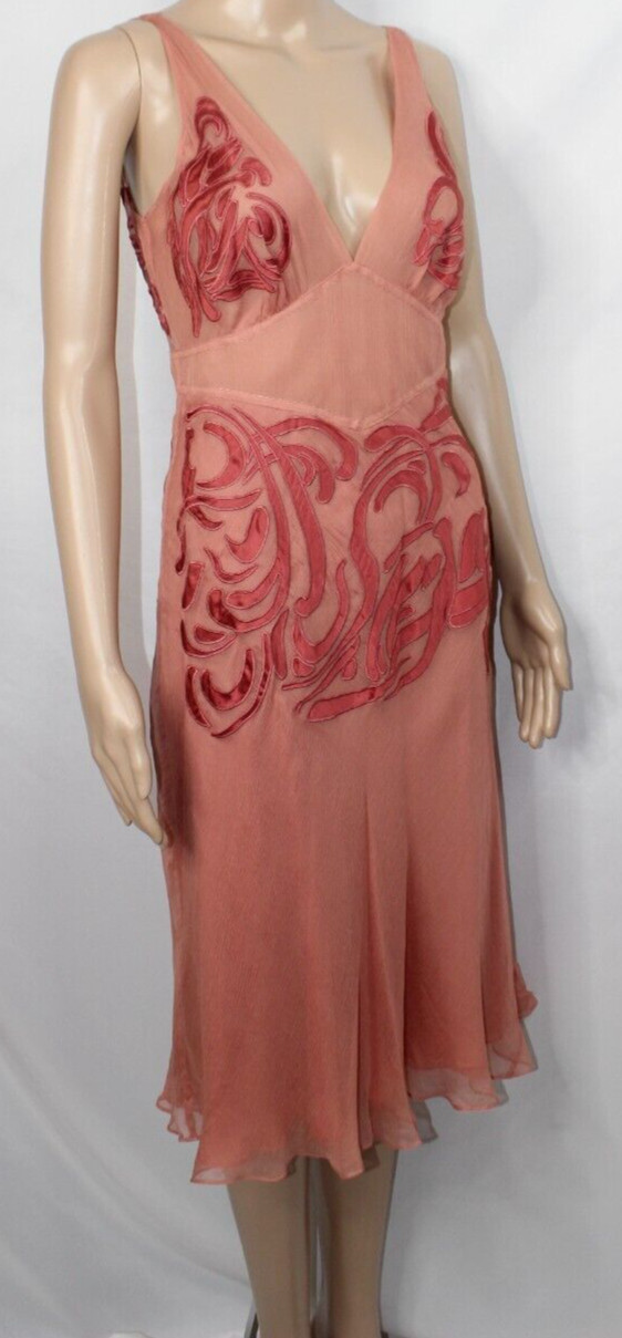 Catherine Malandrino Pink Primrose Silk Dress V Neck Sleeveless Geometric NWT 8