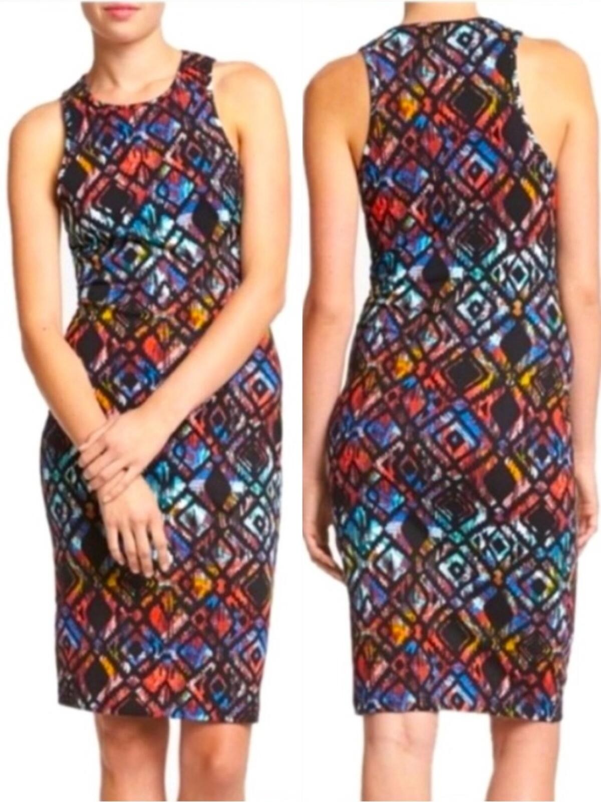 Nordstrom WayF Sleeveless Colorful Geometric Print Bodycon Tank Midi Dress