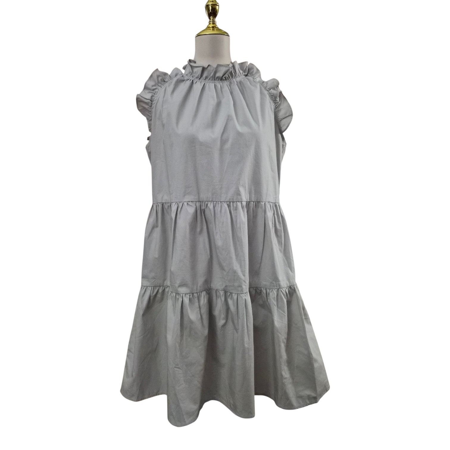 Mazik Gray Tiered Ruffle Sleeveless Dress Cotton Poplin Midi Size M