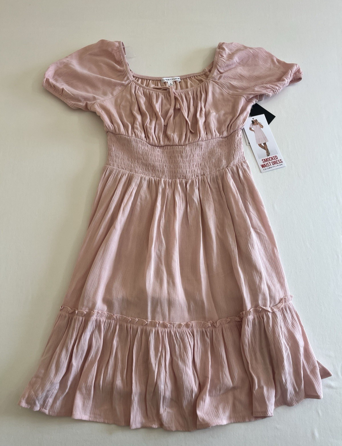 Celebrity Pink Smocked Waist Babydoll Dress Juniors Size Medium Soft Pink New!