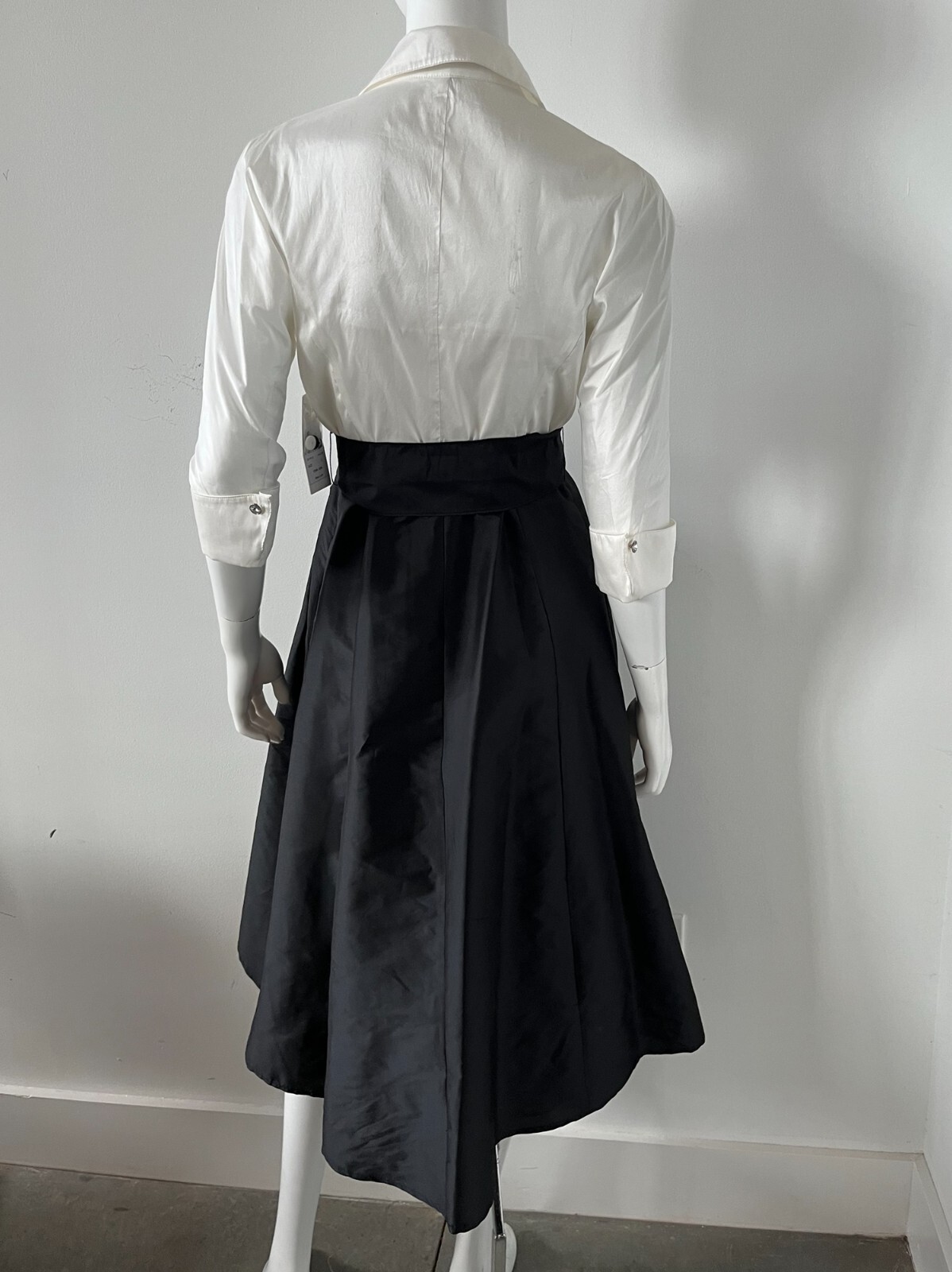 Teri Jon Colorblock Taffeta Shirtdress Size 2 White Black