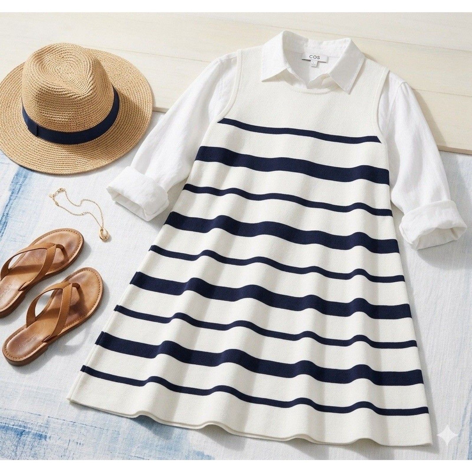 COS Knit Sleeveless Dress Womens Medium A-Line Tank Swing Stripe Preppy Nautical