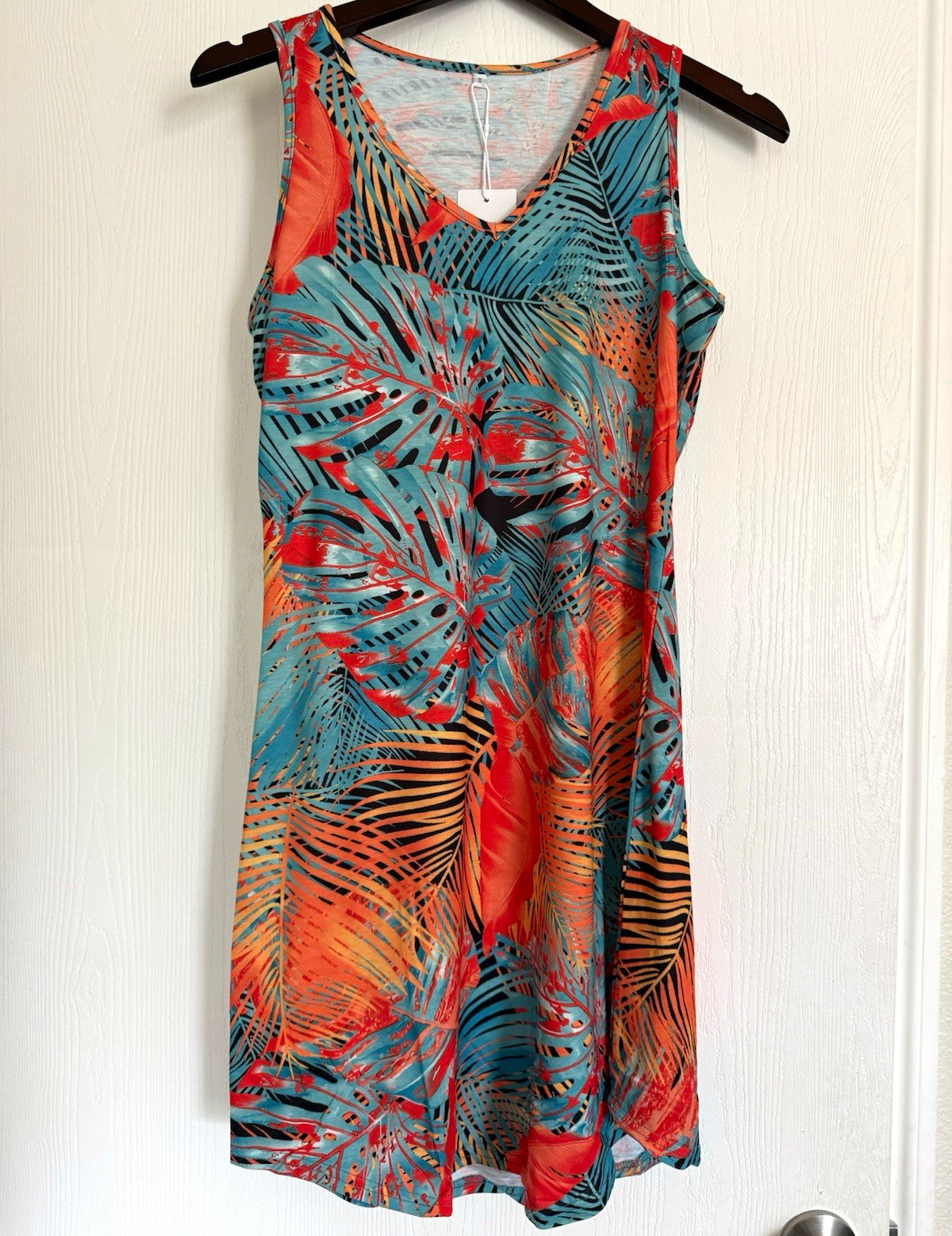 NWT Tropical Palm Leaf Tank Dress V-Neck Boho Summer Beach Vacation Dress (S)