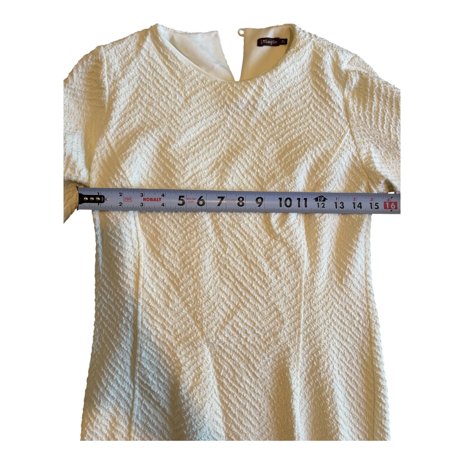 J.McLaughlin Cream Textured Knit Shift Dress XS Bell Sleeve Classic Elegant