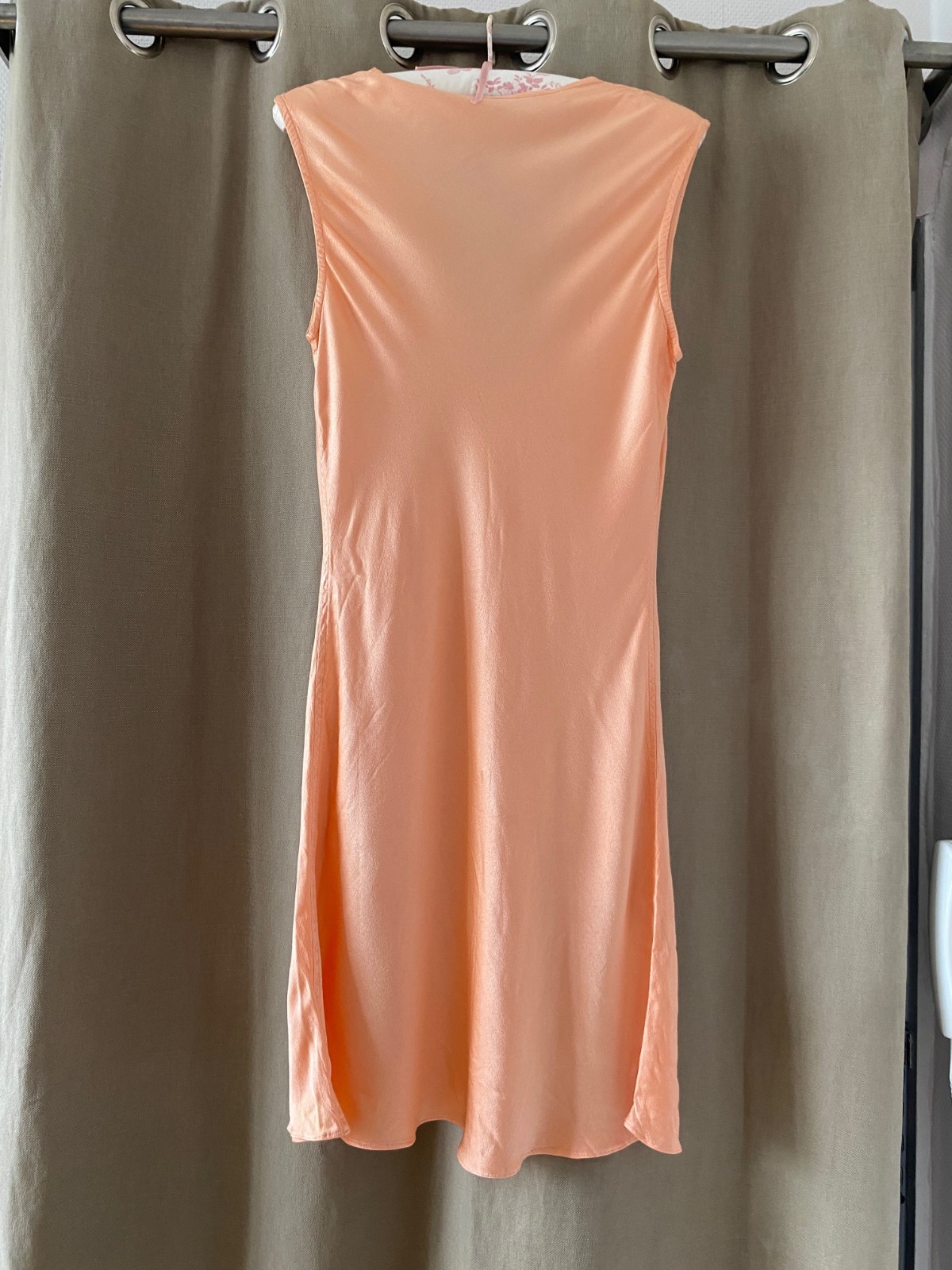 Vintage 90s GHOST peach SATIN midi SLIP DRESS V BACK made in england viscose L