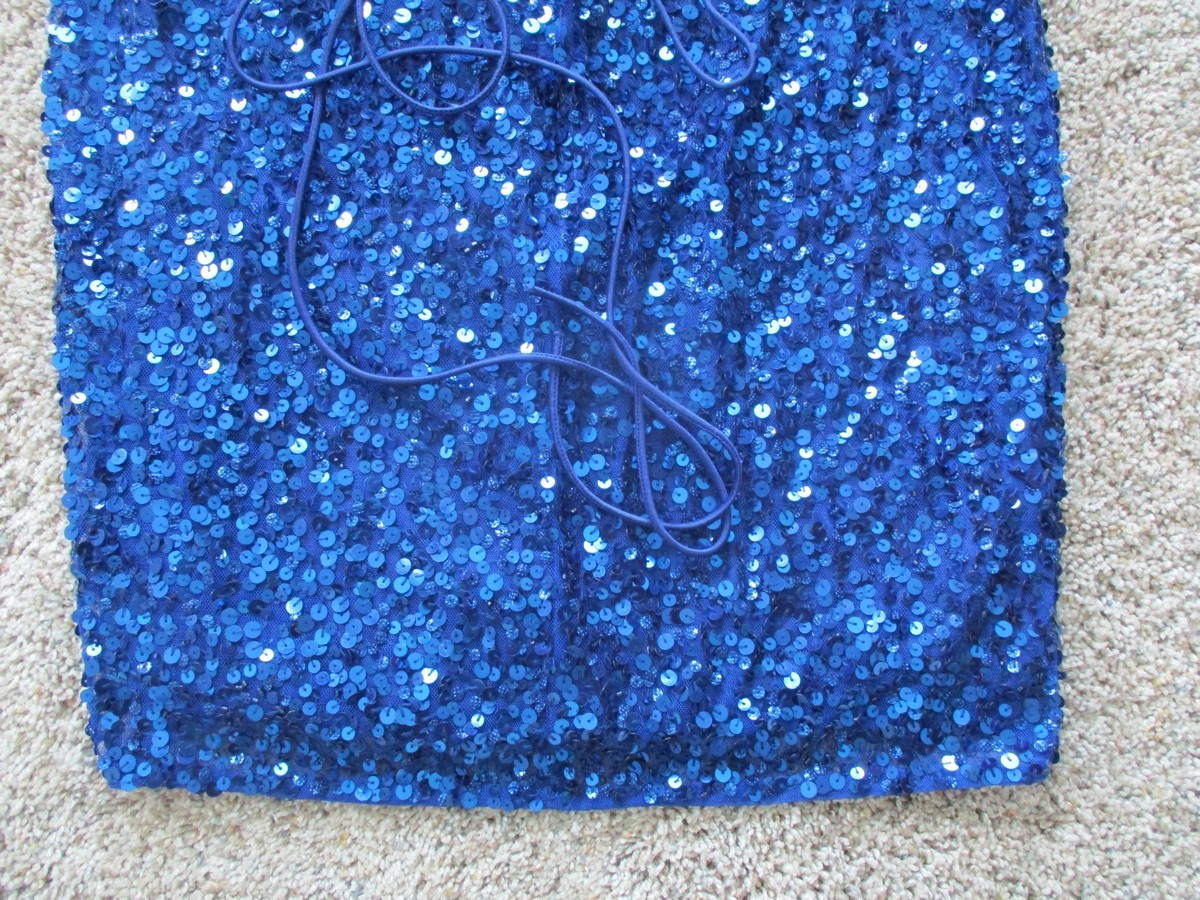 EYE CATCHING! “PRIMAVERA” BLUE SEQUIN DRESS SZ 10~TIE BACK~Prom Party Dance-LN!