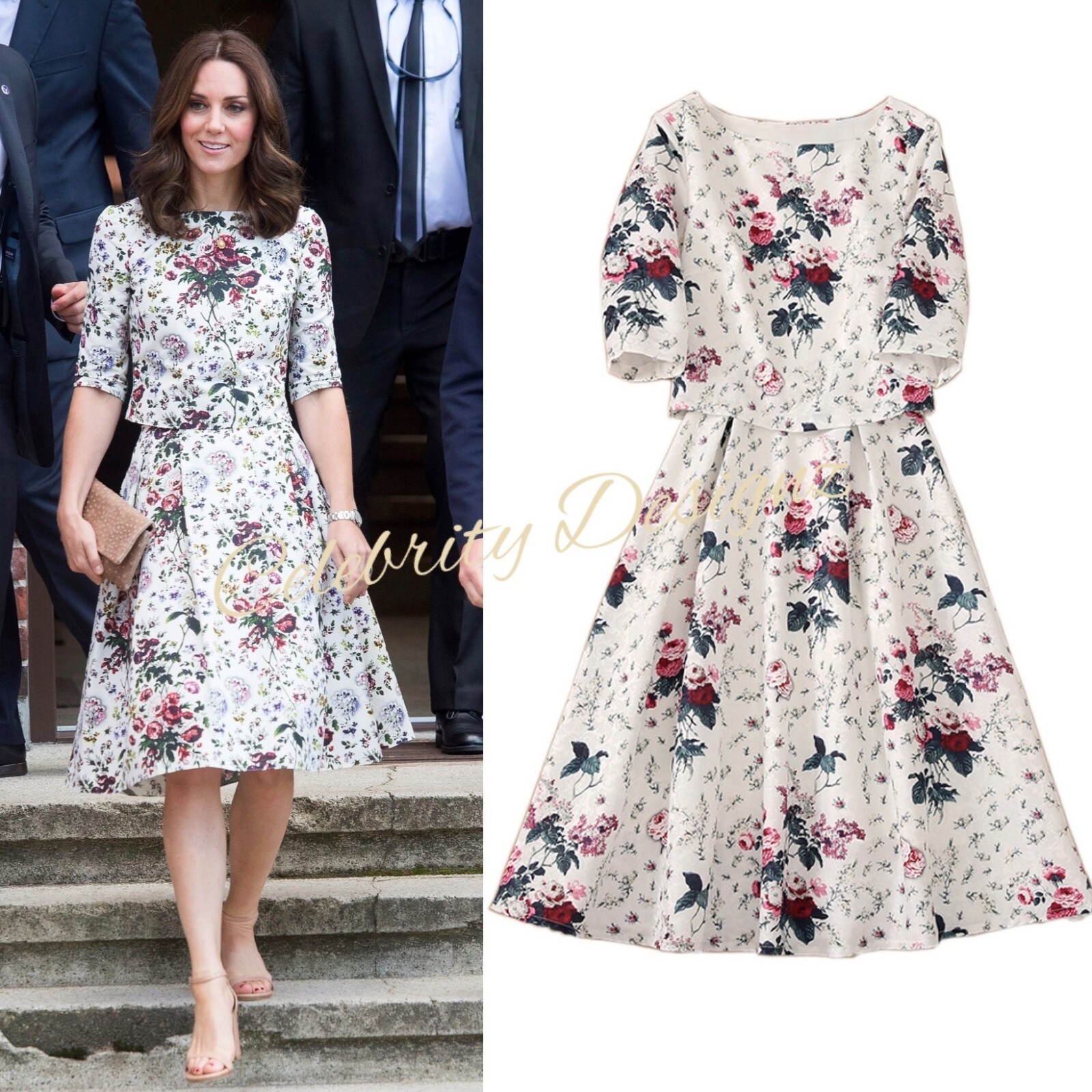 Royal Inspired Floral Print Boxy Top Mock Two-piece Flared Dress | Elegant | AUS