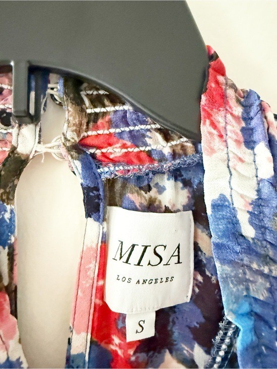 MISA Savannah Chiffon Floral Print High Low Long Sleeve Dress Size Small (S)