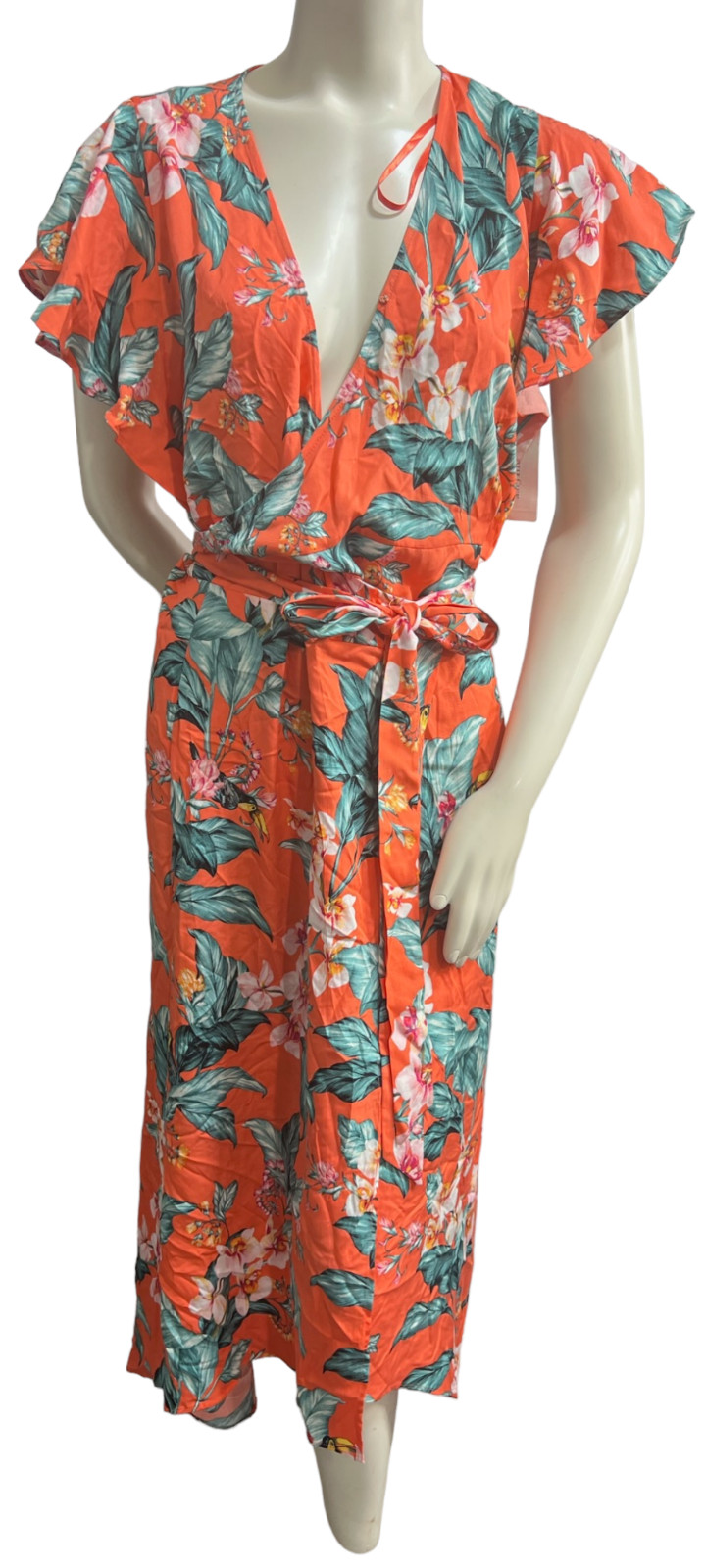 Charter Club Dress Womens size Large Orange Hawaiian Floral Cross Over hi lw New
