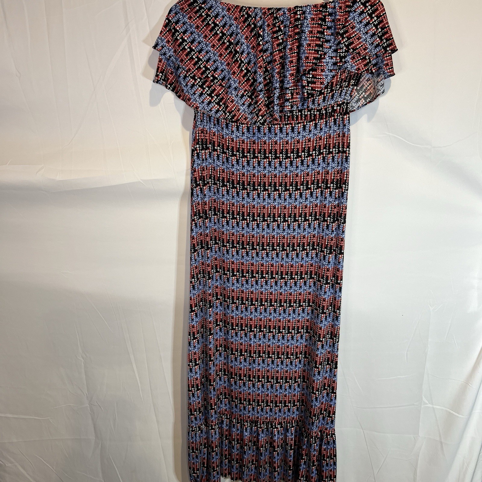 T-Bags LA Ruffle Strapless Maxi Dress Size Small Navy Red Patriotic 4th Of July