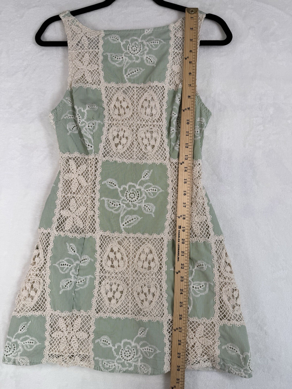Sofie The Label Carmine Patchwok Crochet Mini Dress Womens SZ M Green/Ivory Boho