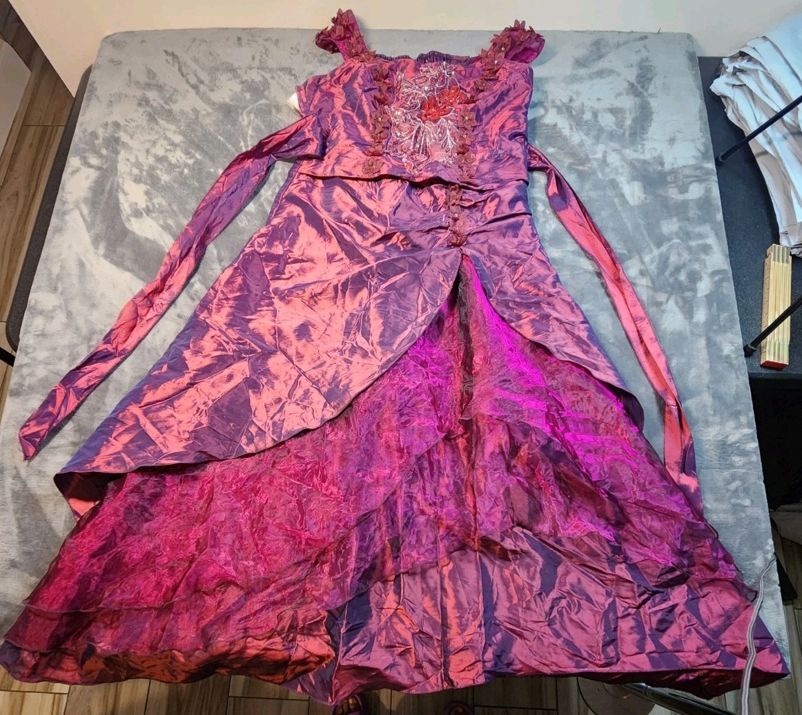 Cherlone Dress Womens 10 Purple Layered Sequins Embroidered Sleeveless Midi