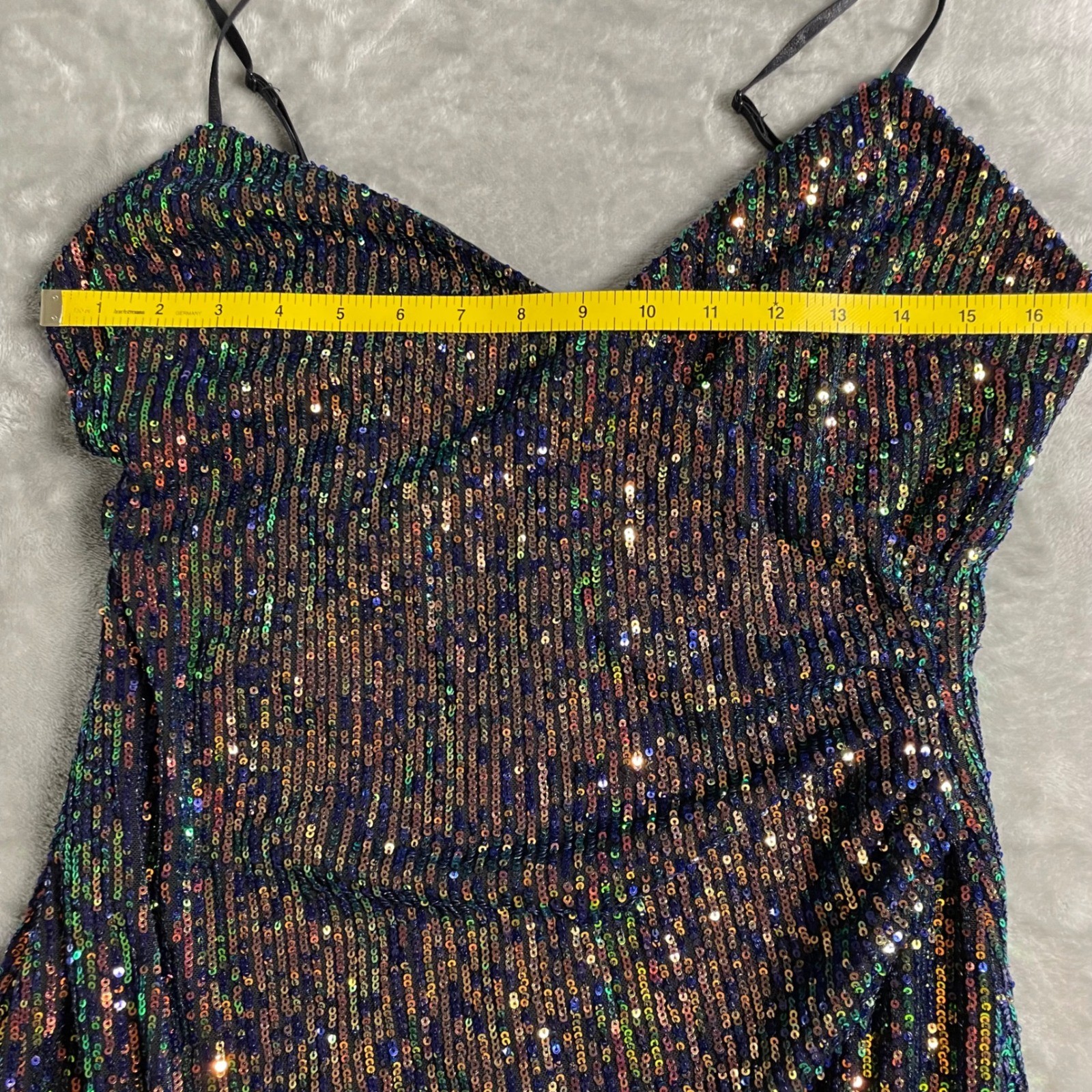 City Triangles Sequin Wrap Mini Dress Size 11 Iridescent Peacock Blue Green Y2K