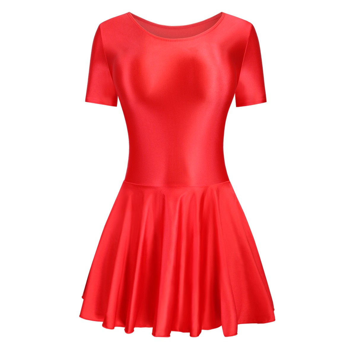 Women Glitter Spandex Elastic Yoga Dance Fitness Dress Shortsleeve Ballet Skirts