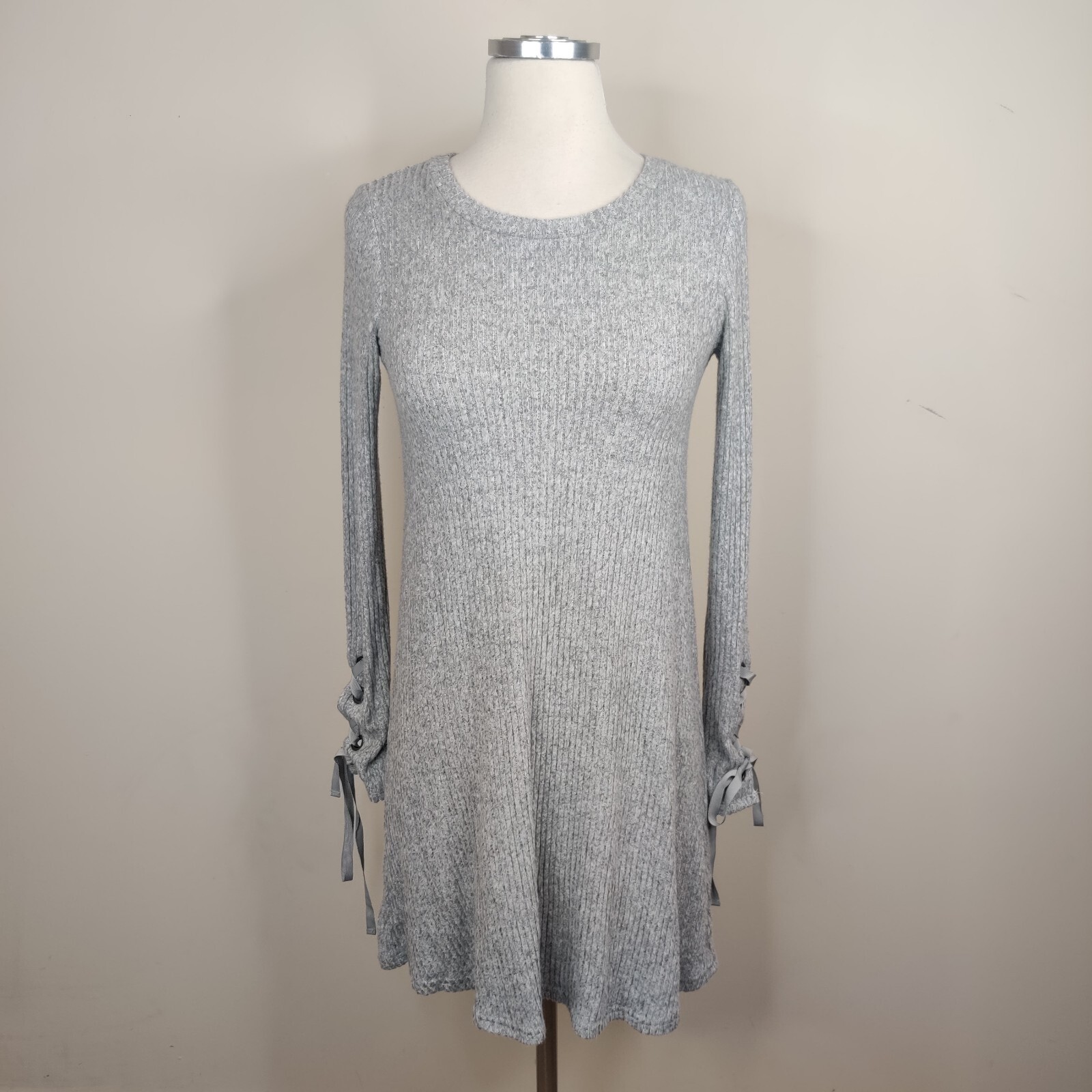 American Eagle Soft Plush Fleece Dress Gray XS Long Sleeve Lace Up Cuff