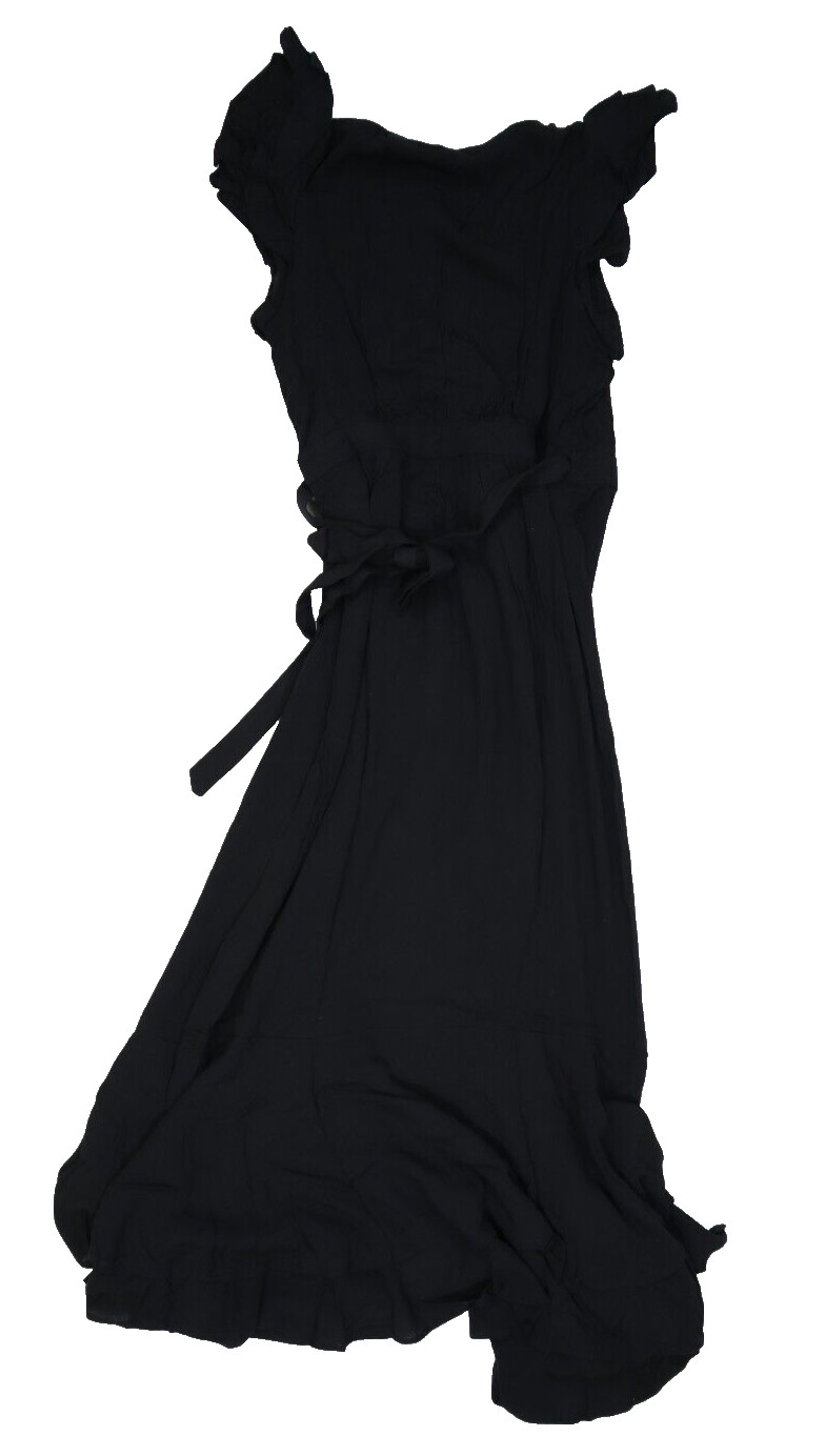 Sofia Vergara Layered Ruffle Wrap Maxi Dress Layered Short Sleeve Black Womens M
