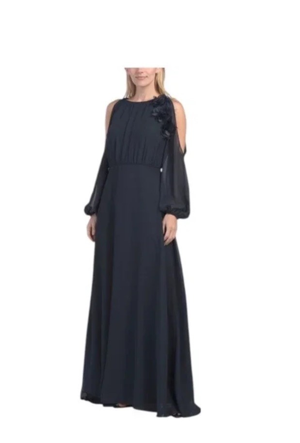 JS COLLECTIONS Amanza Bracelet Sleeve Cold Shoulder Gown NAVY SZ 14 NWT