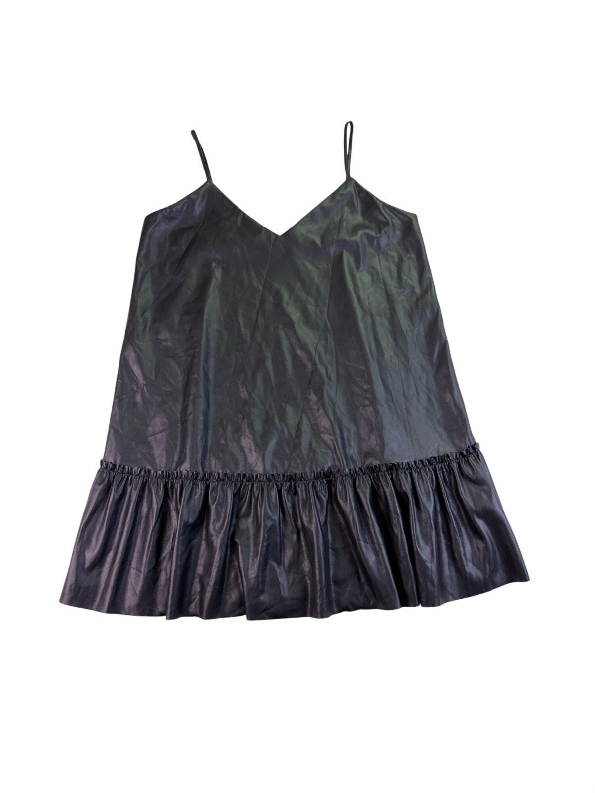 Express Womens Black Faux Leather Ruffle Hem Slip Dress Stylish Outfit Size L