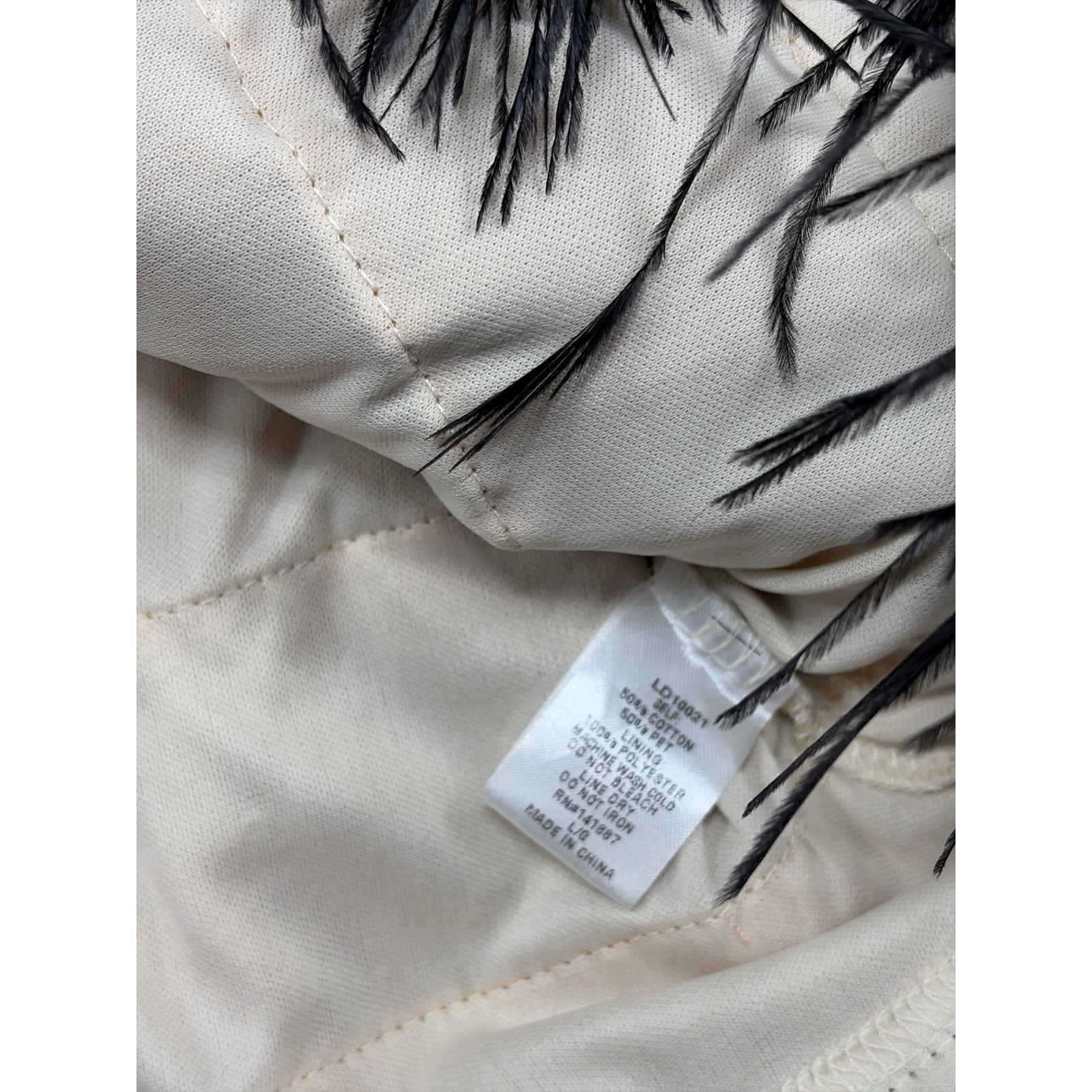 C. Luce Sequin Lace Feather Hem Mini Dress Cream Tan Black Size Large